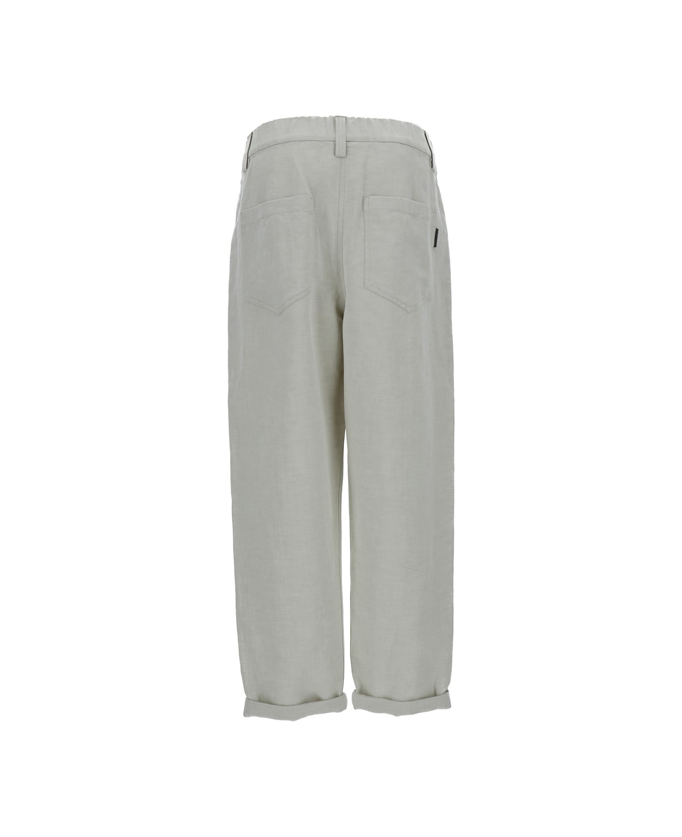 Brunello Cucinelli Grey Pleated Trousers In Linen Blend Woman - Grey