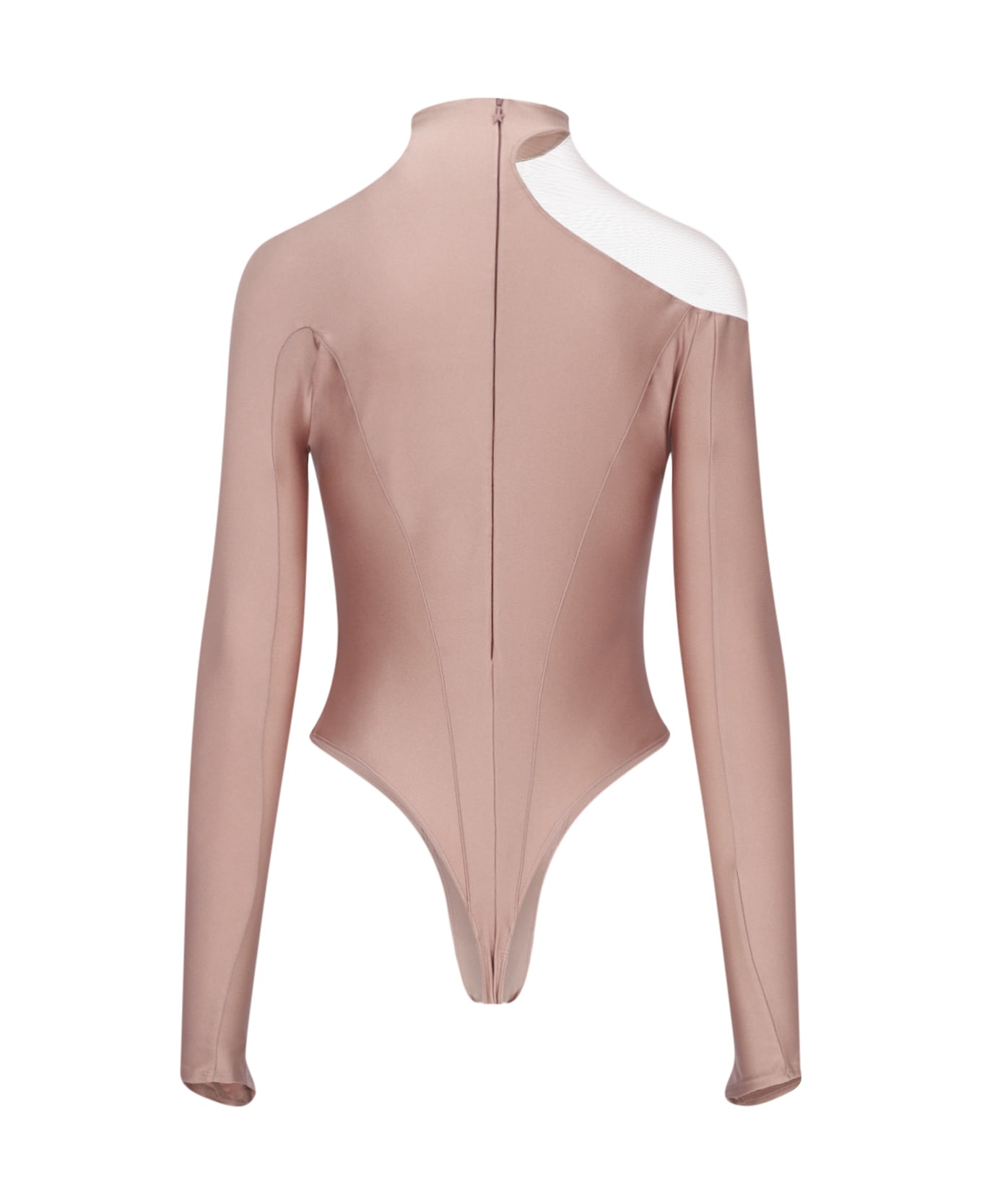 Mugler 'asymmetric Illusion' Bodysuit - Pink ボディスーツ