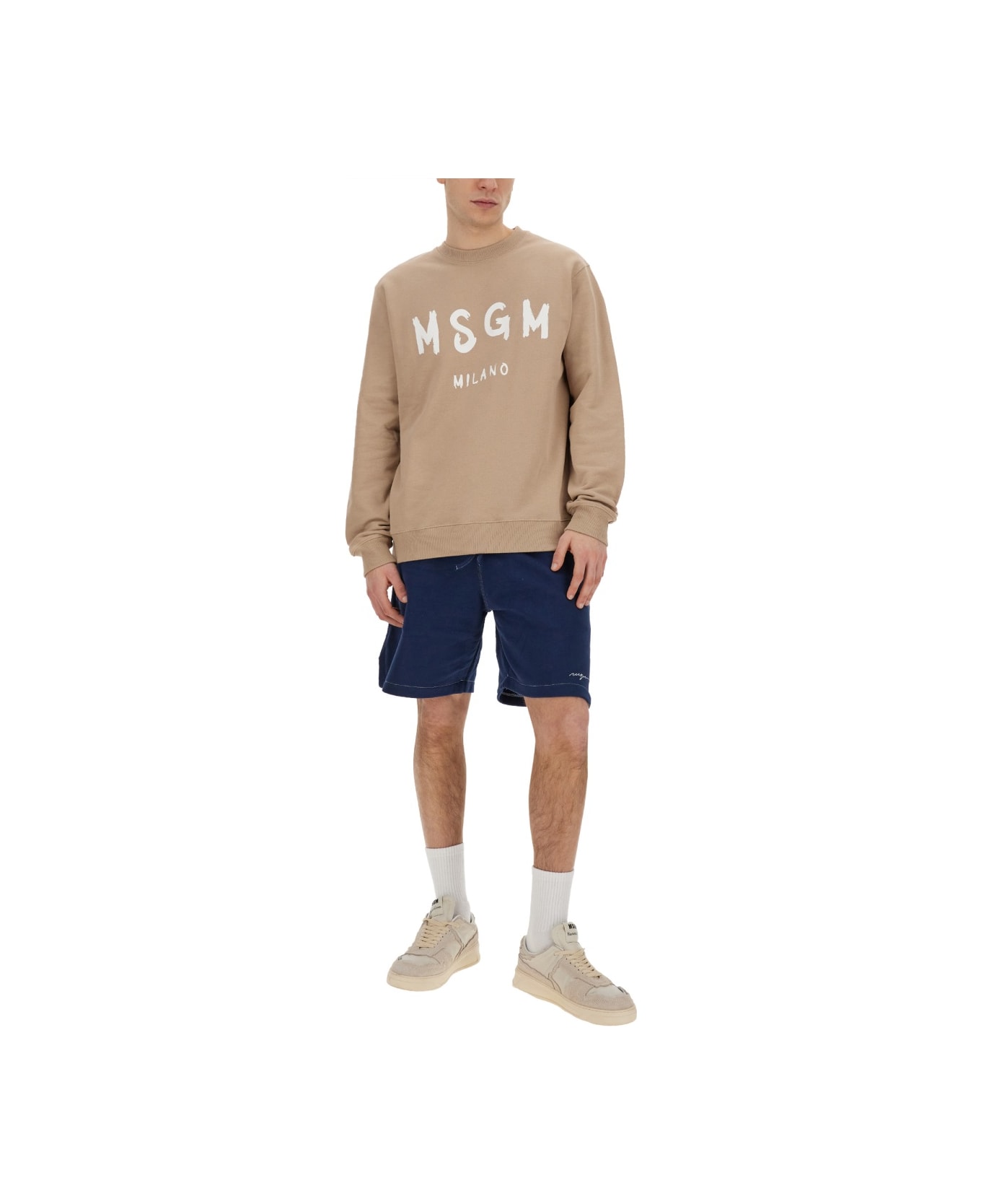 MSGM Sweatshirt With Brushed Logo - BEIGE フリース