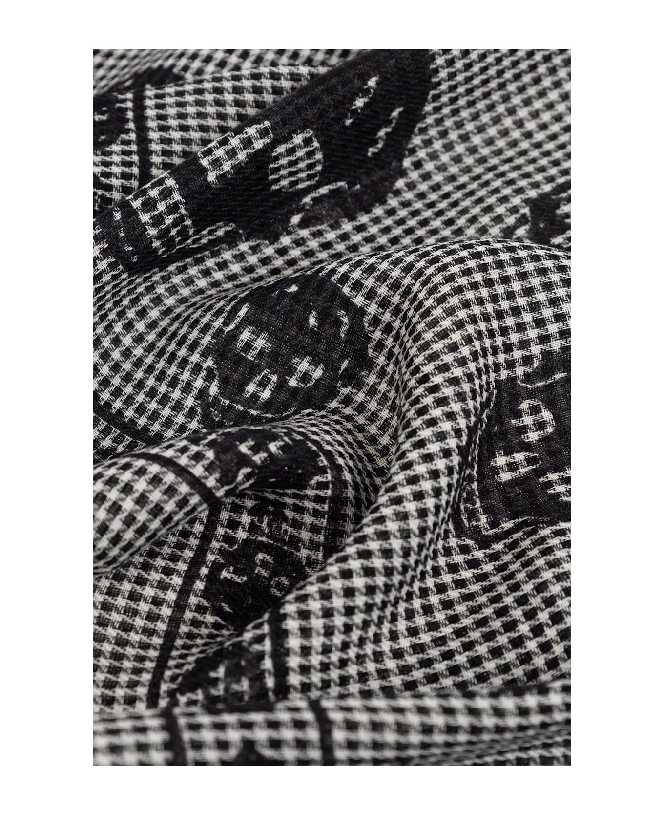 Alexander McQueen Houndstooth Skull Printed Frayed-edeg Scarf - BLACKIVORY