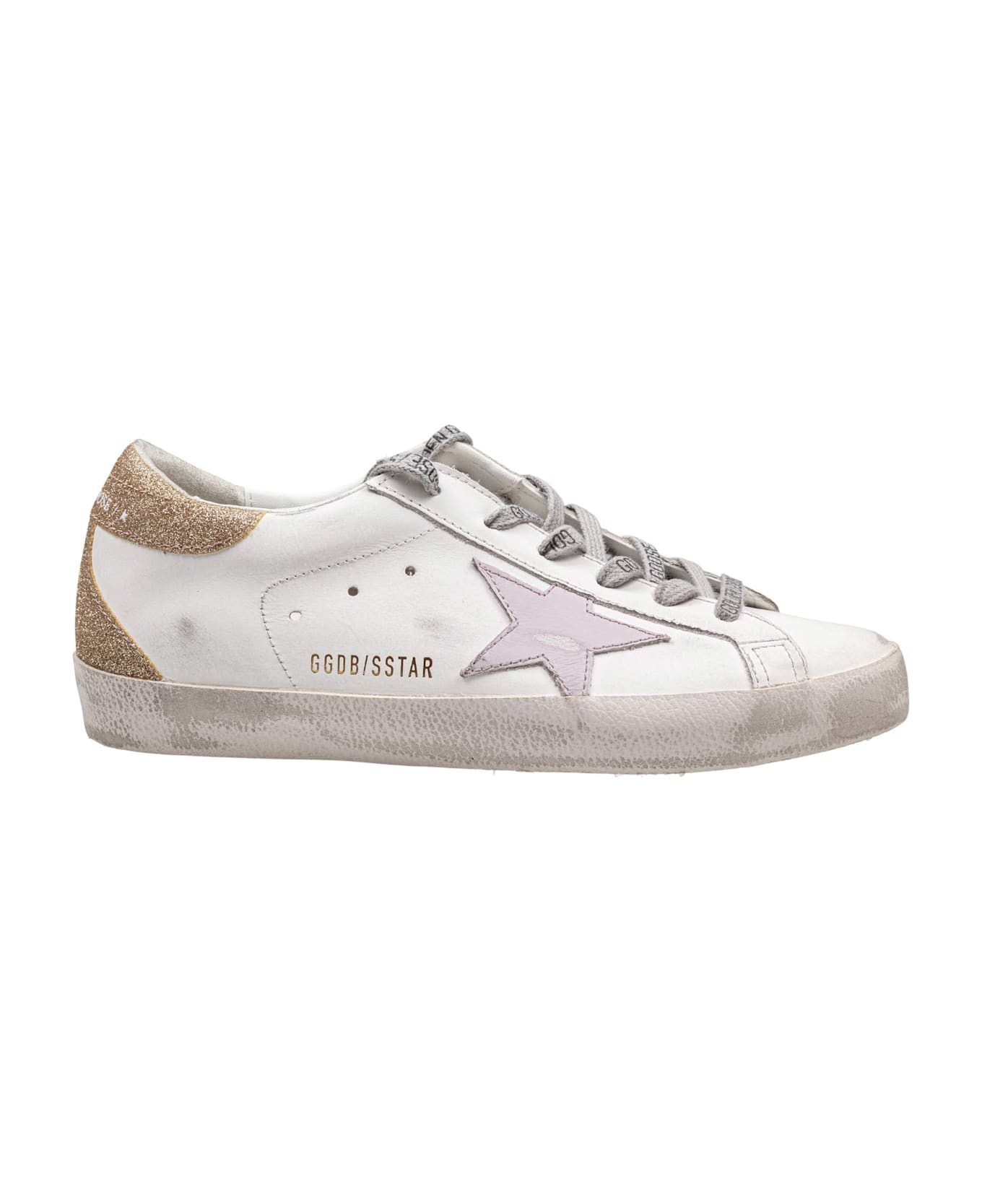 Golden Goose Super Star In Leather With Platinum Glitter Heel - White/Platinum