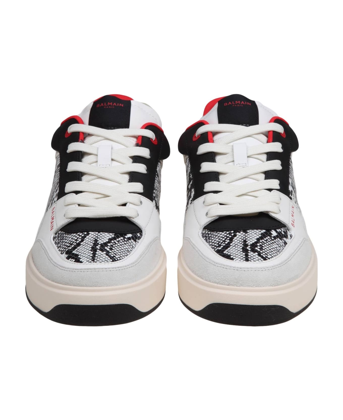 Balmain B-court Flip Sneakers In Python Effect Leather - Grey/Red
