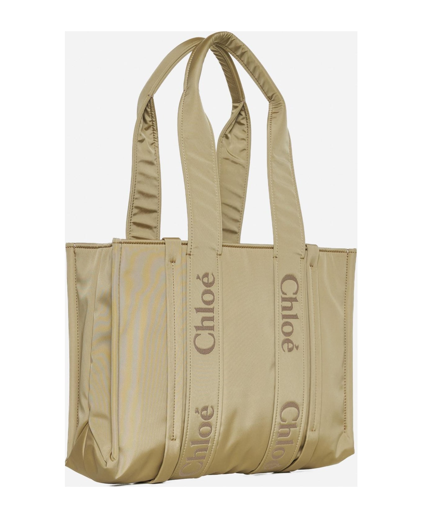 Chloé Woody Medium Leather Nylon Bag - Verde トートバッグ