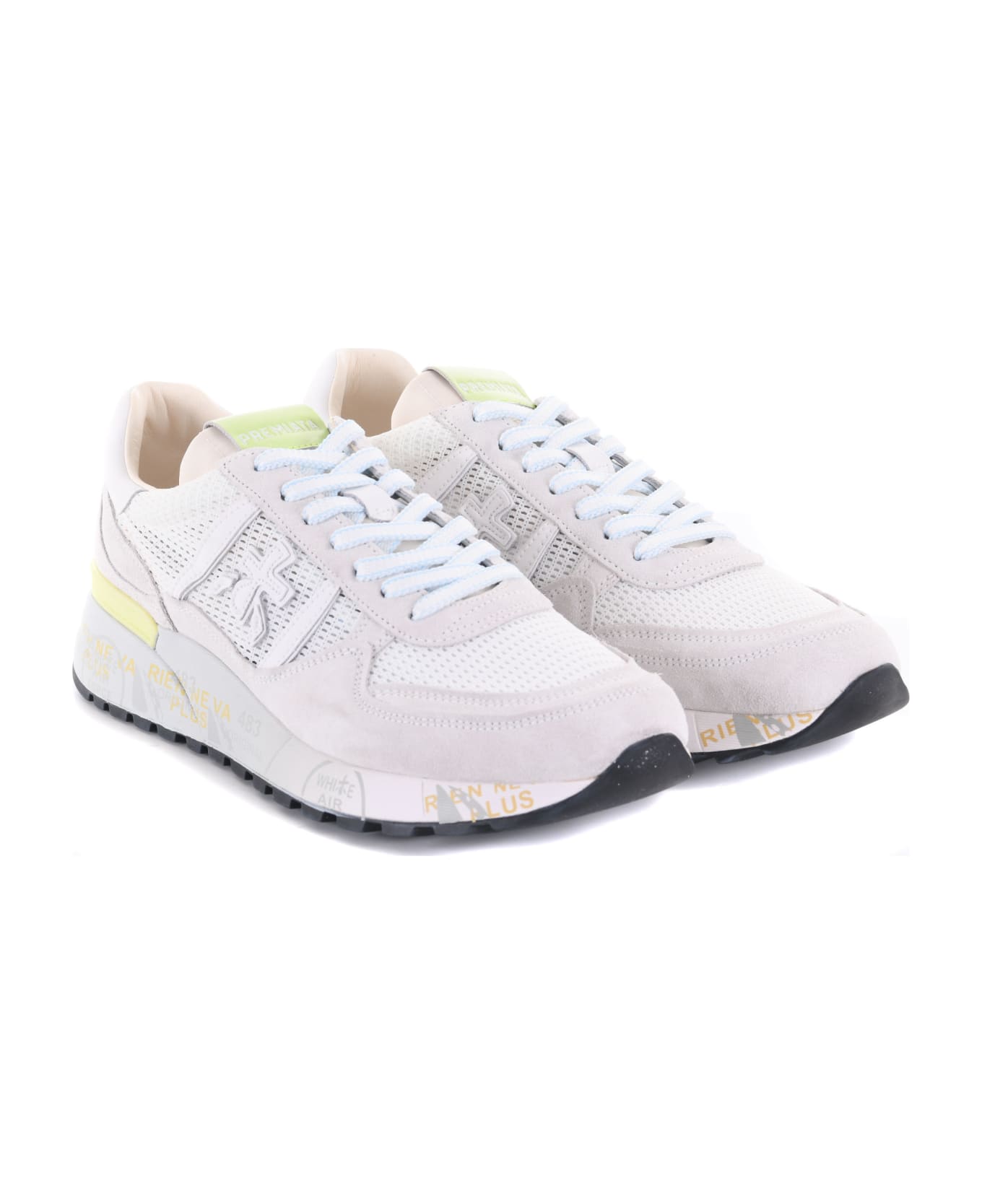 Premiata Sneakers In Suede And Perforated Mesh Scafati Store Available - Ghiaccio/bianco