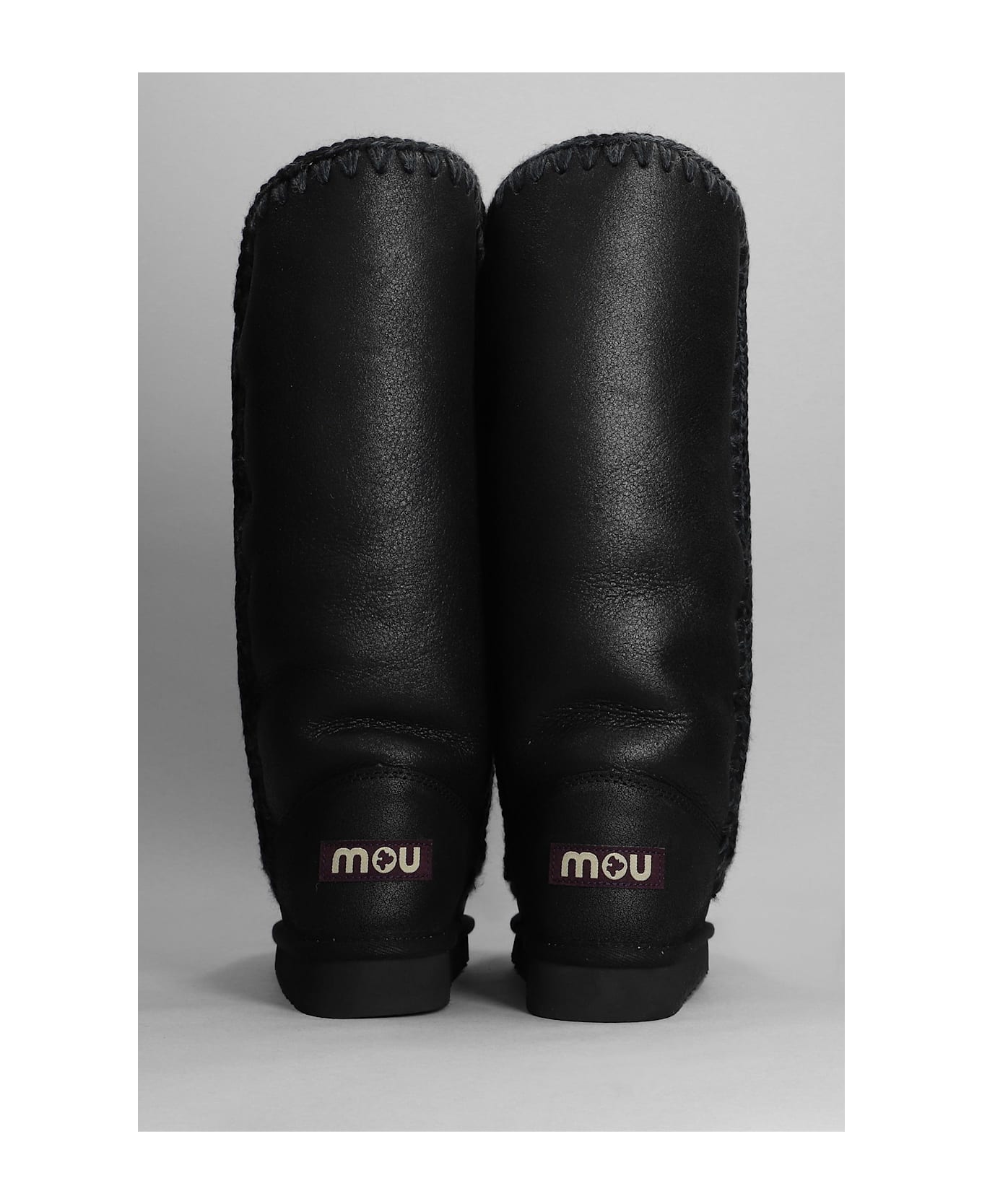 Mou Eskimo 40 Low Heels Boots In Black Leather - black