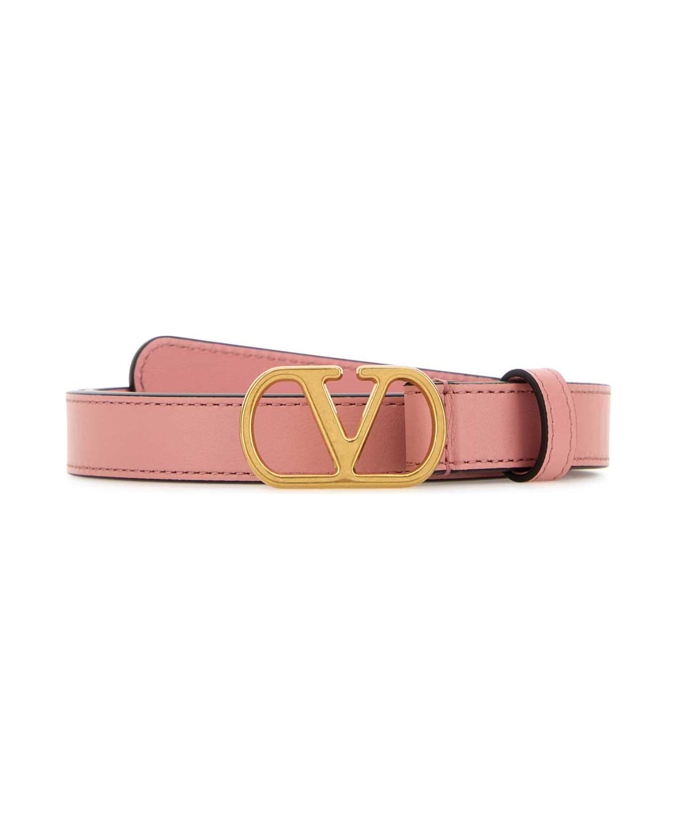 Valentino Garavani Pink Leather Vlogo Belt - ROSETAN