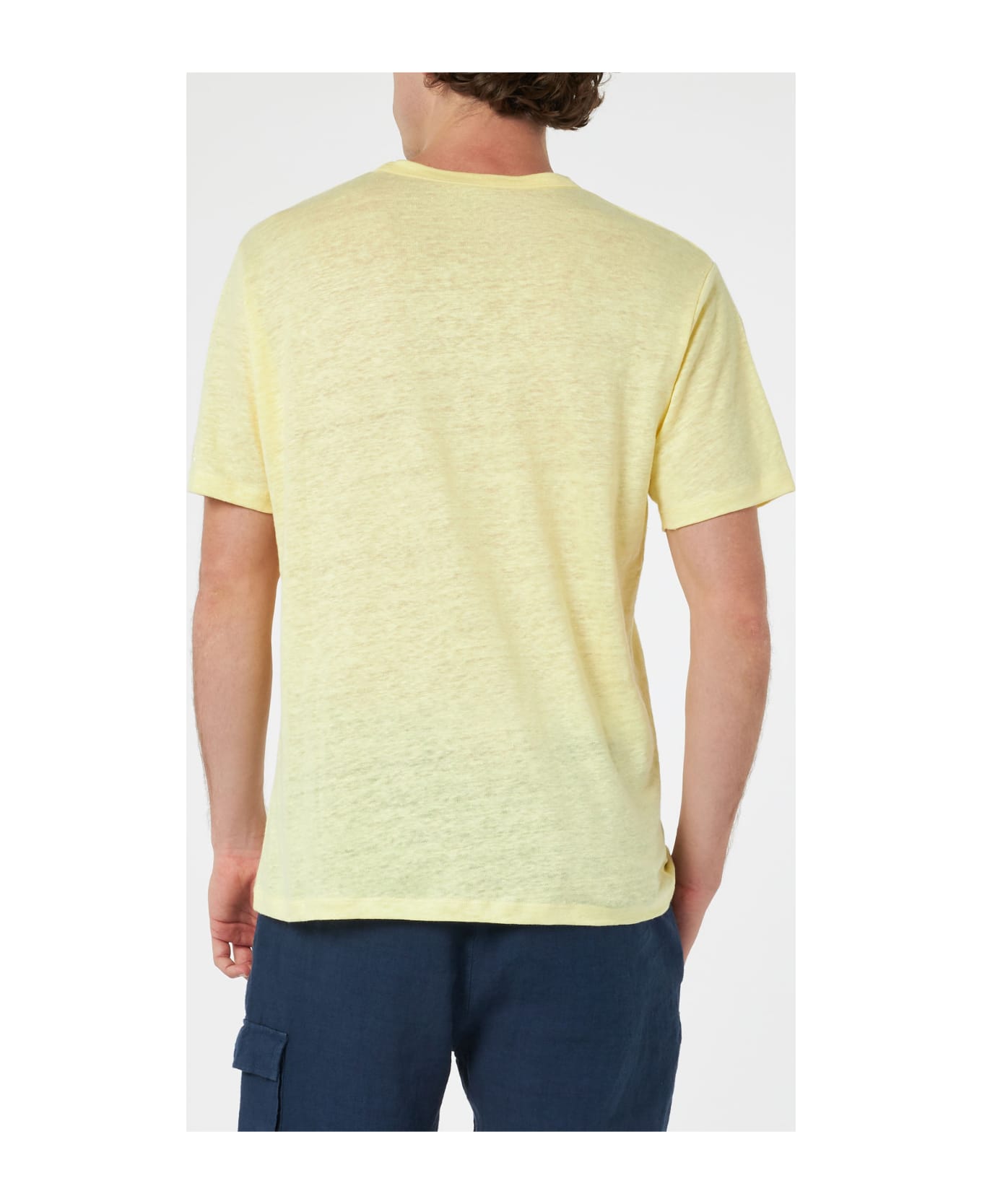 MC2 Saint Barth Man Yellow Linen Jersey T-shirt Ecstasea With Pocket - YELLOW