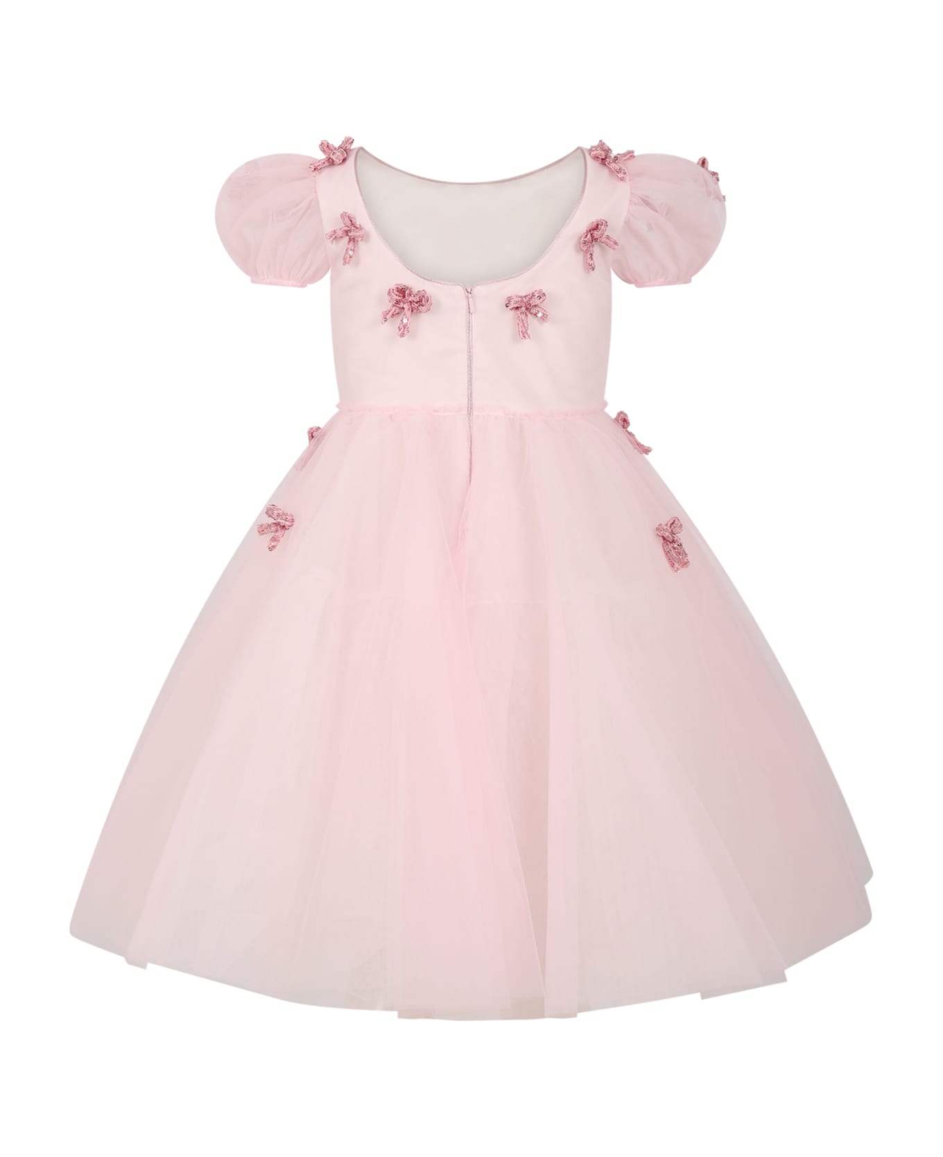 Monnalisa Pink Dress For Girl With Bows - Pink