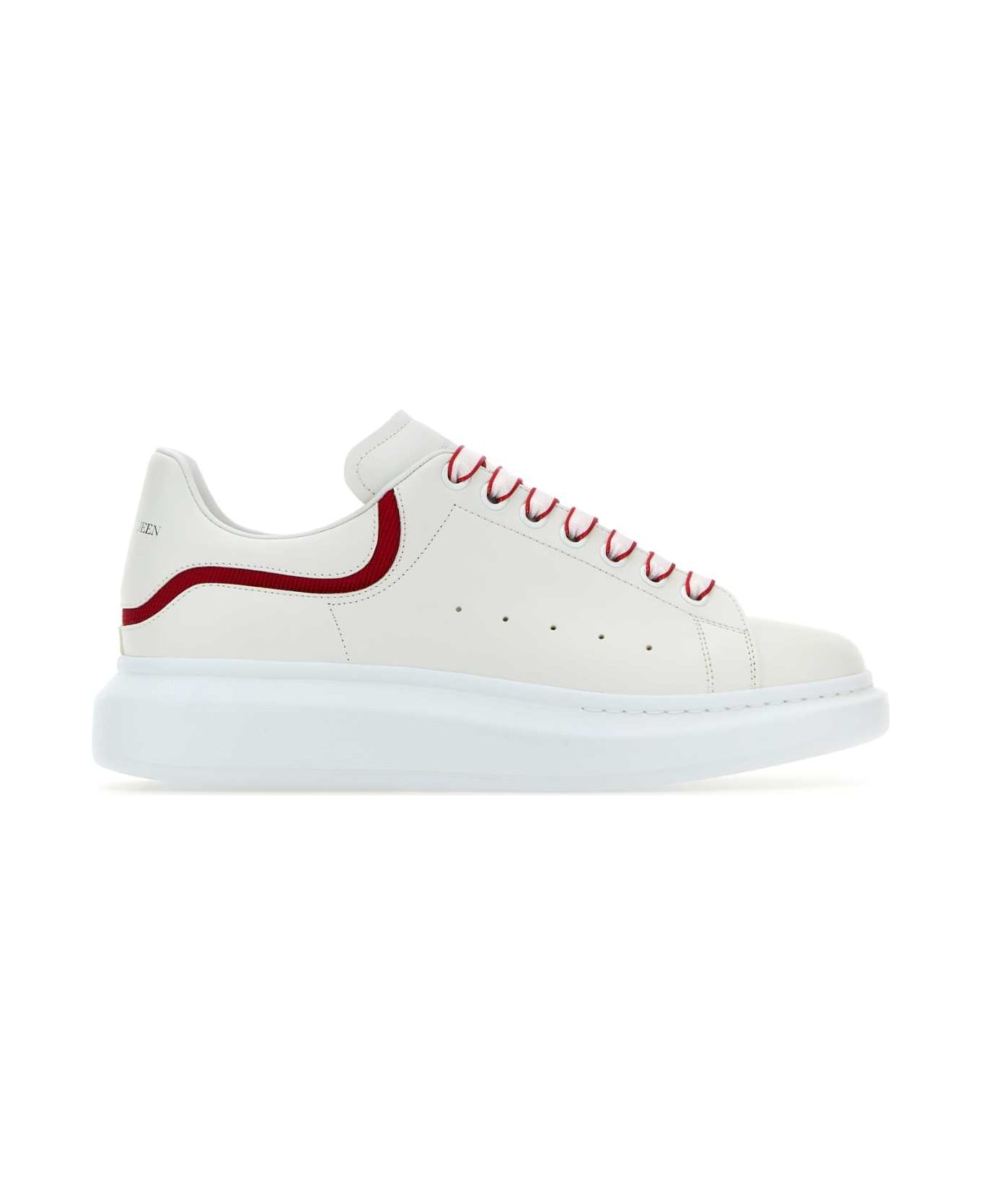 Alexander McQueen White Leather Sneakers With White Leather Heel - WHITERED スニーカー