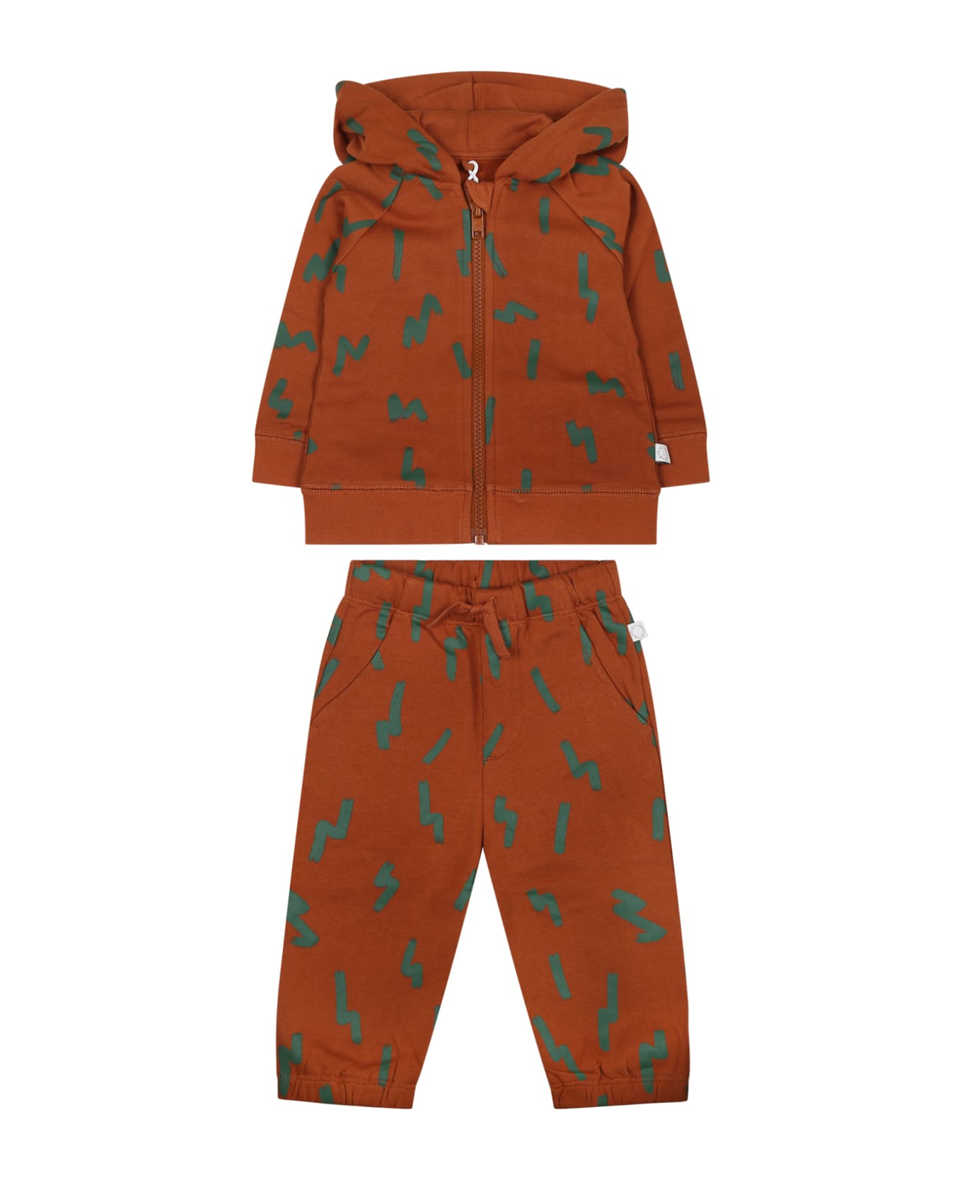 Stella McCartney Kids Beige Suit For Baby Boy With Print - Brown ボトムス