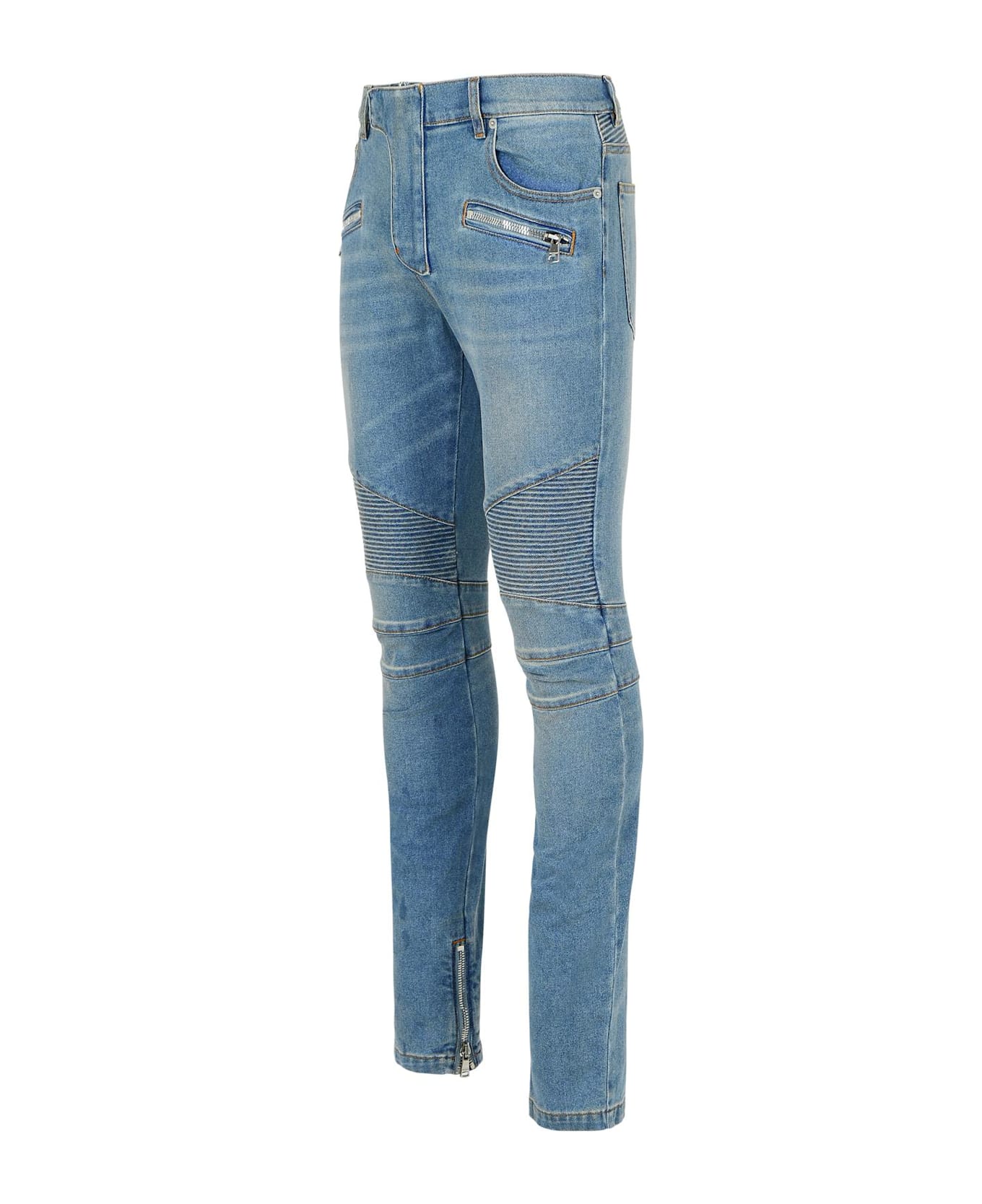 Balmain 
biker
 Blue Cotton Jeans - Blue