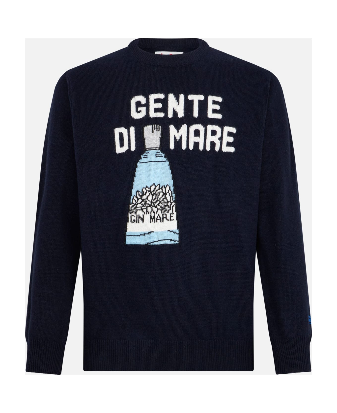 MC2 Saint Barth Man Crewneck Sweater With Gente Di Mare Jacquard Print |gin Mare Special Edition - BLUE
