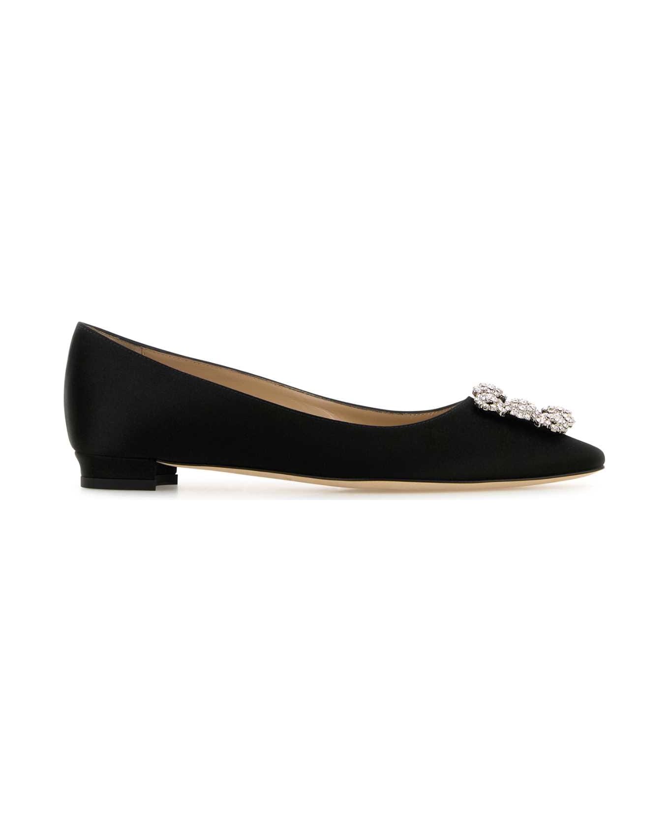 Manolo Blahnik Black Satin Hangisi Ballerinas - BLCK