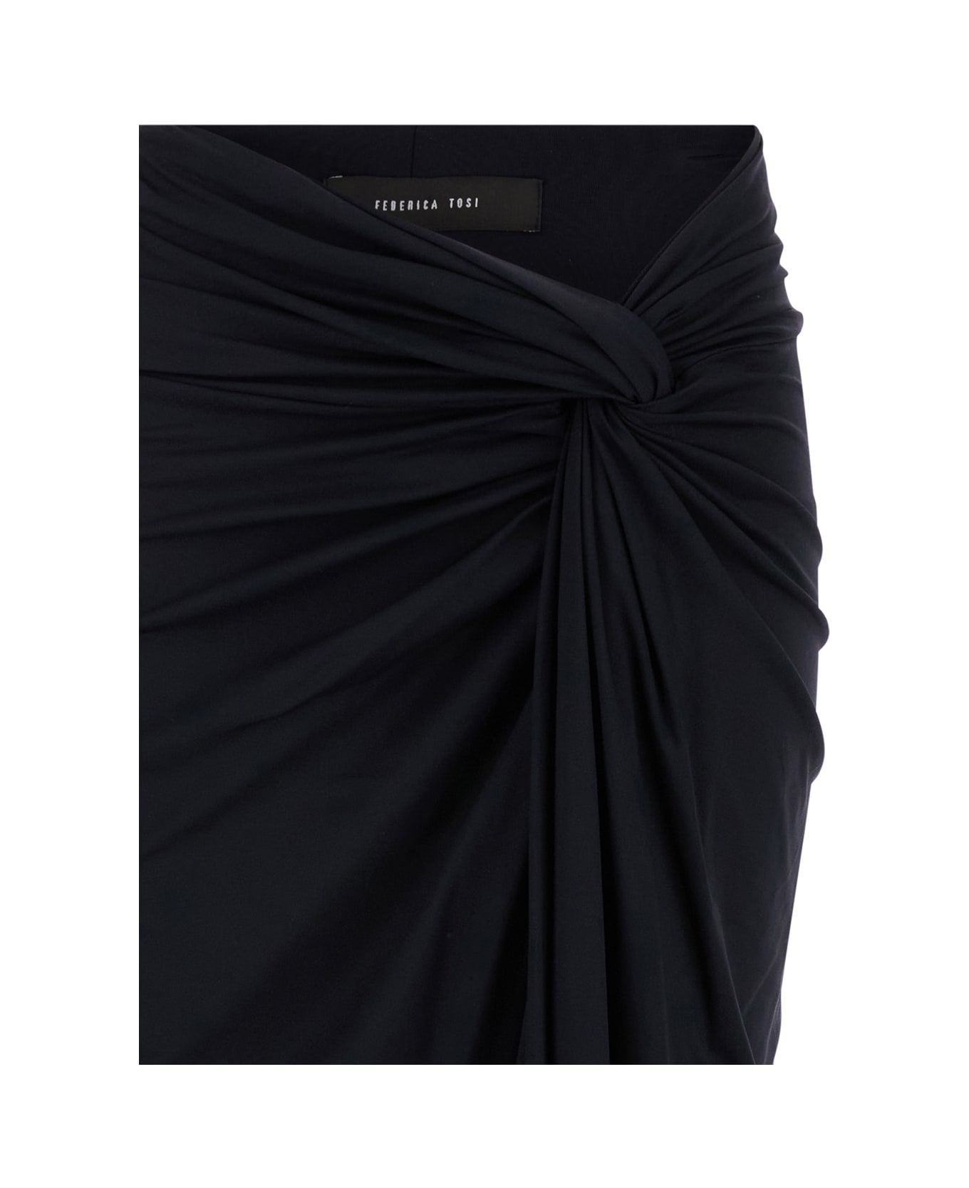 Federica Tosi Black Wrinkled Long Skirt In Techno Fabric Stretch Woman - Black スカート