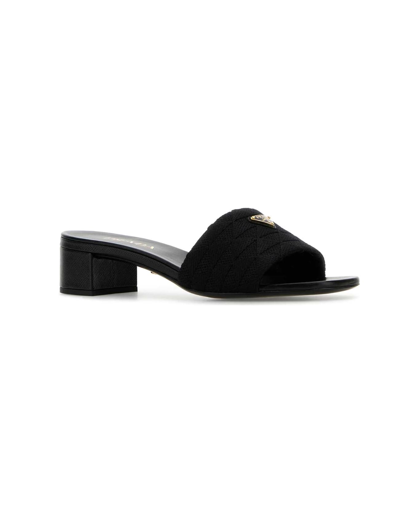 Prada Embroidered Fabric Mules - NERO