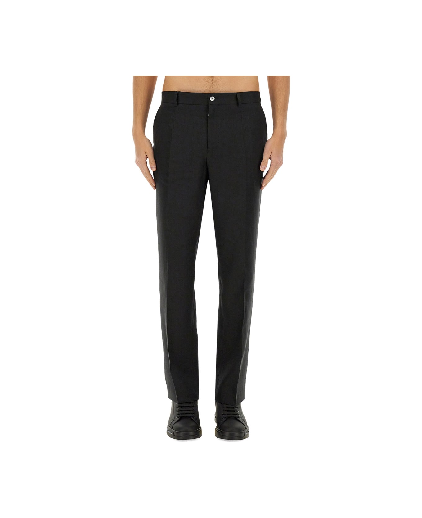 Dolce & Gabbana Stretch Linen Tailored Pants - BLACK
