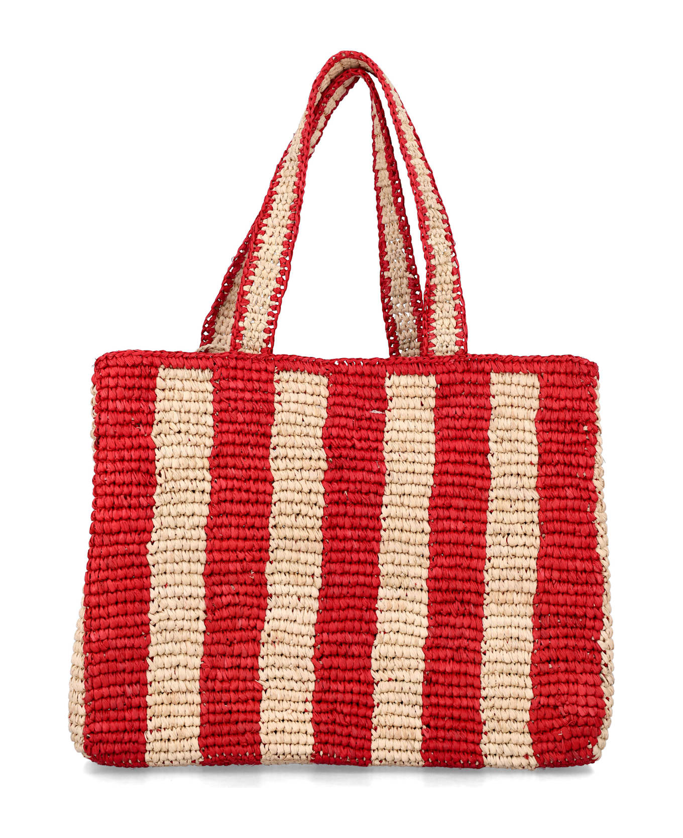 Bonpoint Kid - Esma Embroidered Striped Raffia Bag - COQUELICOT