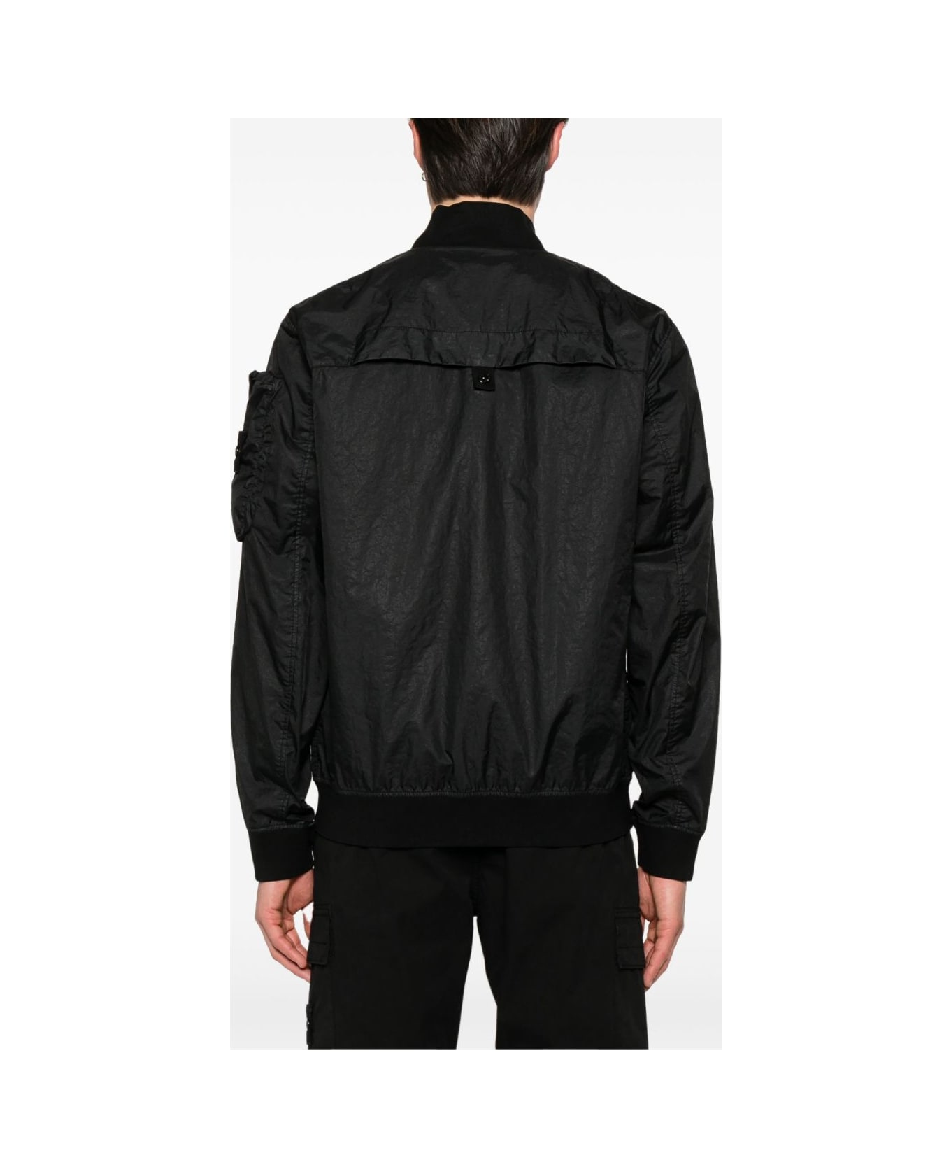 Stone Island Logo Nylon Bomber Jacket - Black