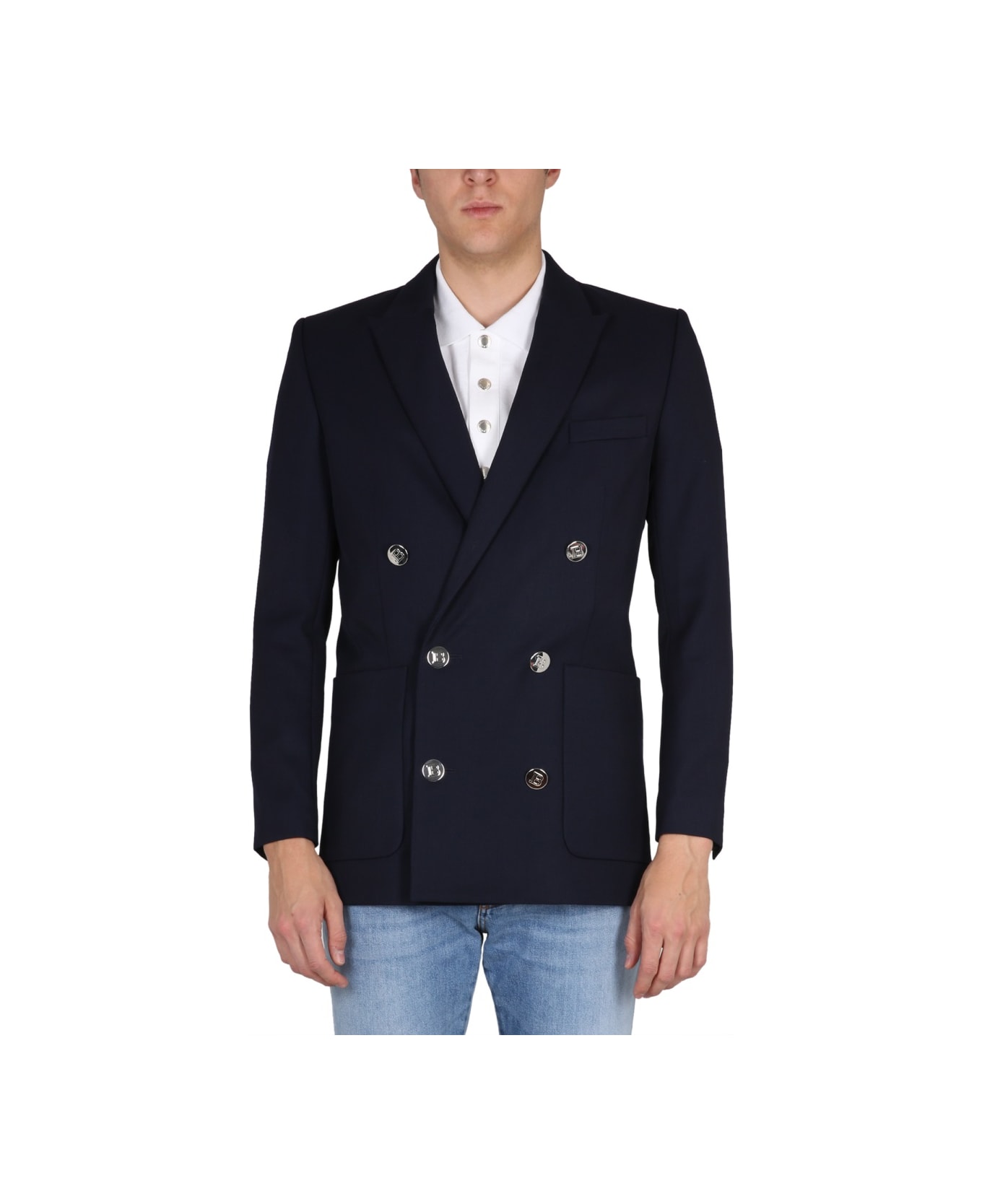 Balmain Blue Wool Blazer - BLUE