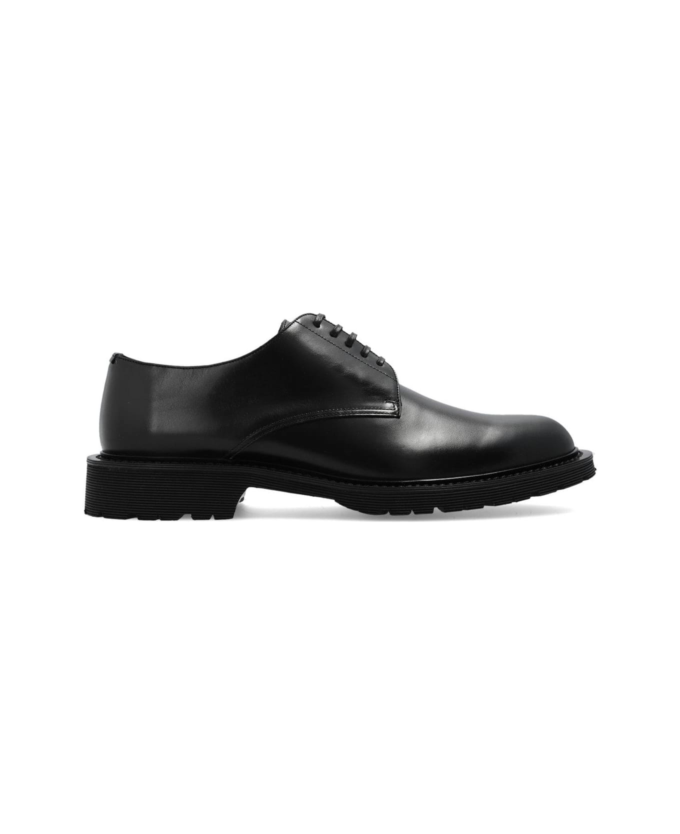 Saint Laurent Almond-toe Lace-up Flat Shoes - Black