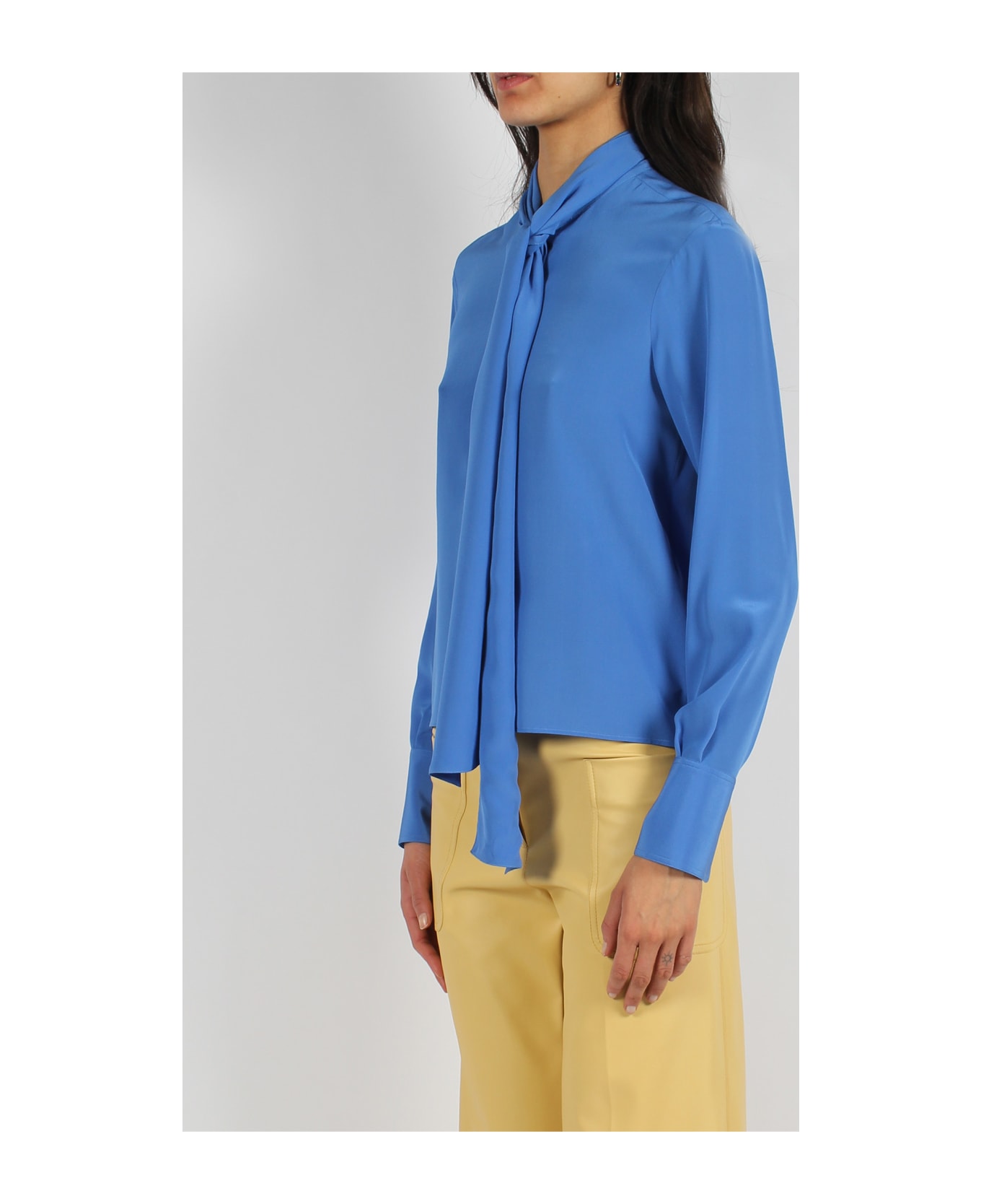 Stella McCartney Silk Crepe De Chine Pussybow Shirt - Blue