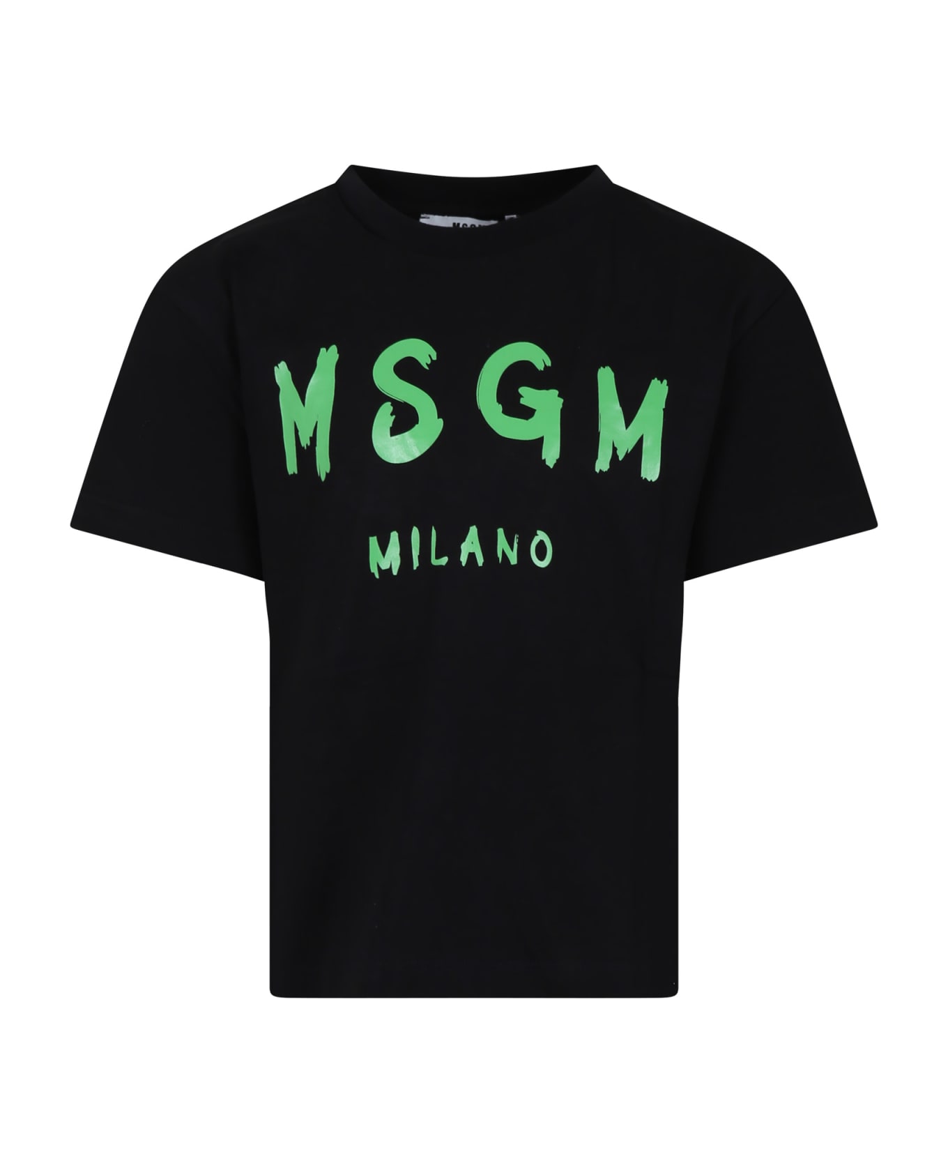MSGM Black T-shirt For Kids With Logo - Nero Tシャツ＆ポロシャツ