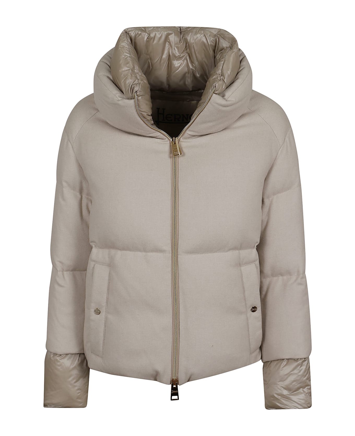 Herno Bomber Down Jacket In Cash, Silk And Nylon - NEUTRALS