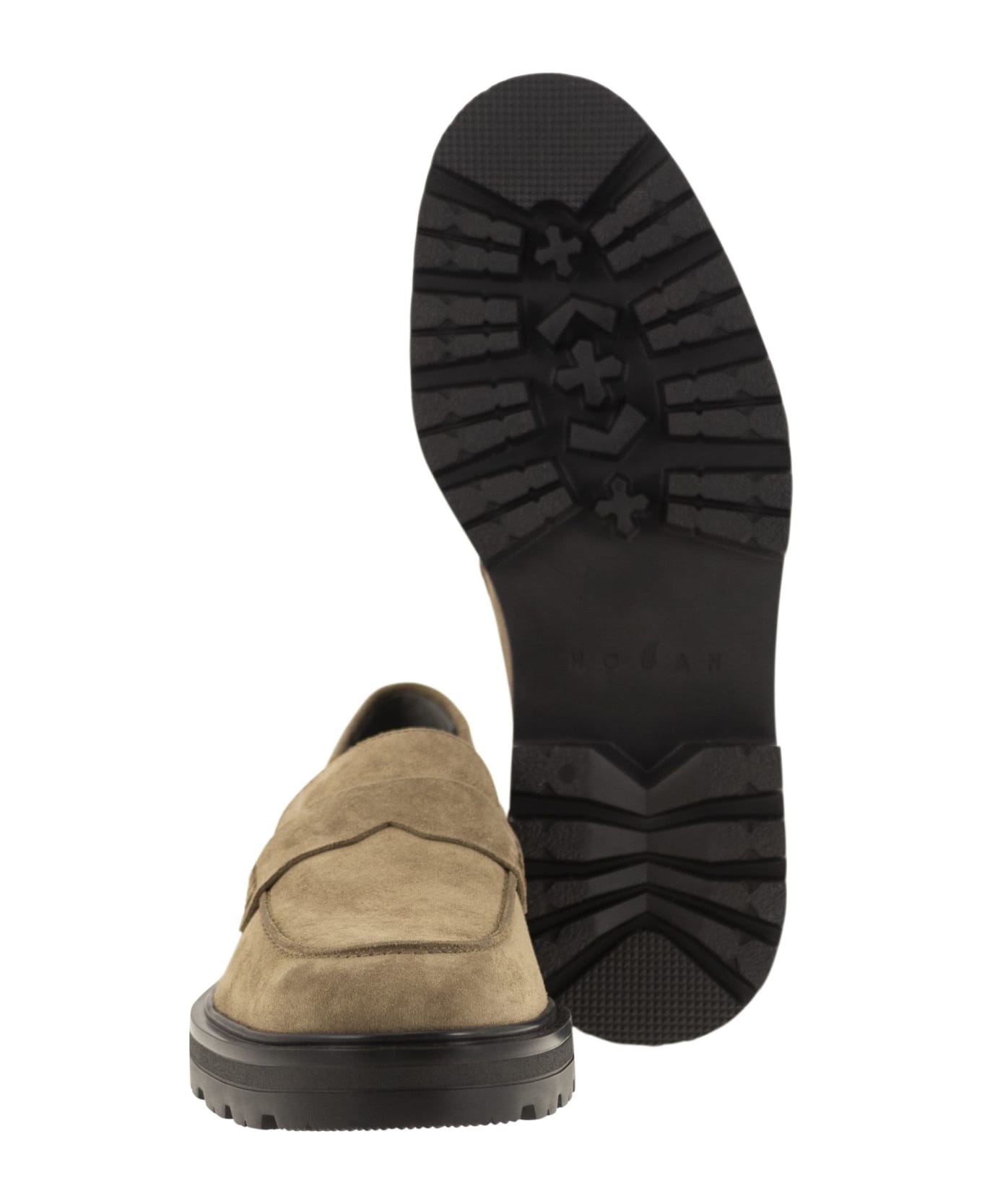 Hogan H673 Suede Moccasin With Carrarmato Bottom - Beige ローファー＆デッキシューズ