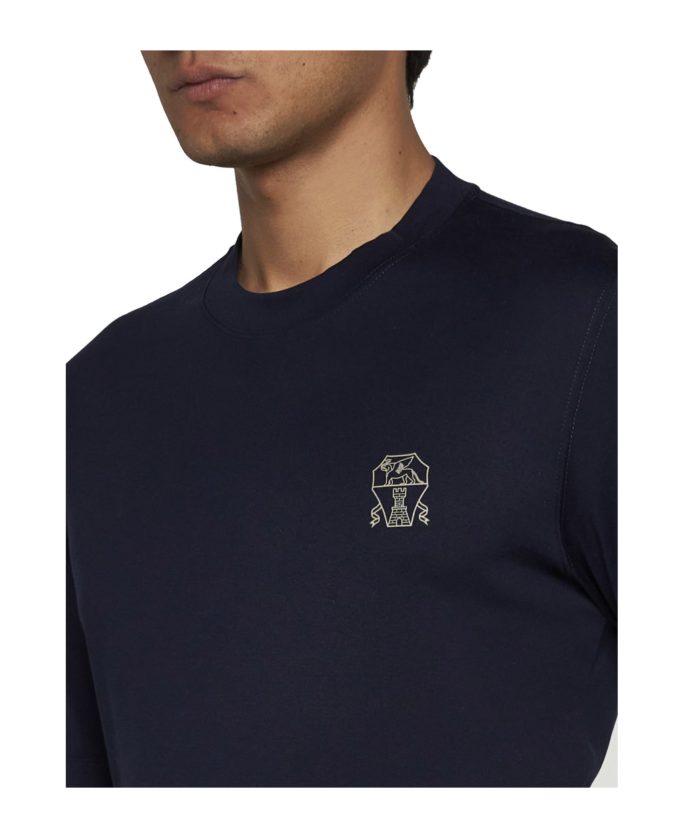 Brunello Cucinelli Logo Embroidered Crewneck T-shirt - Cobalto