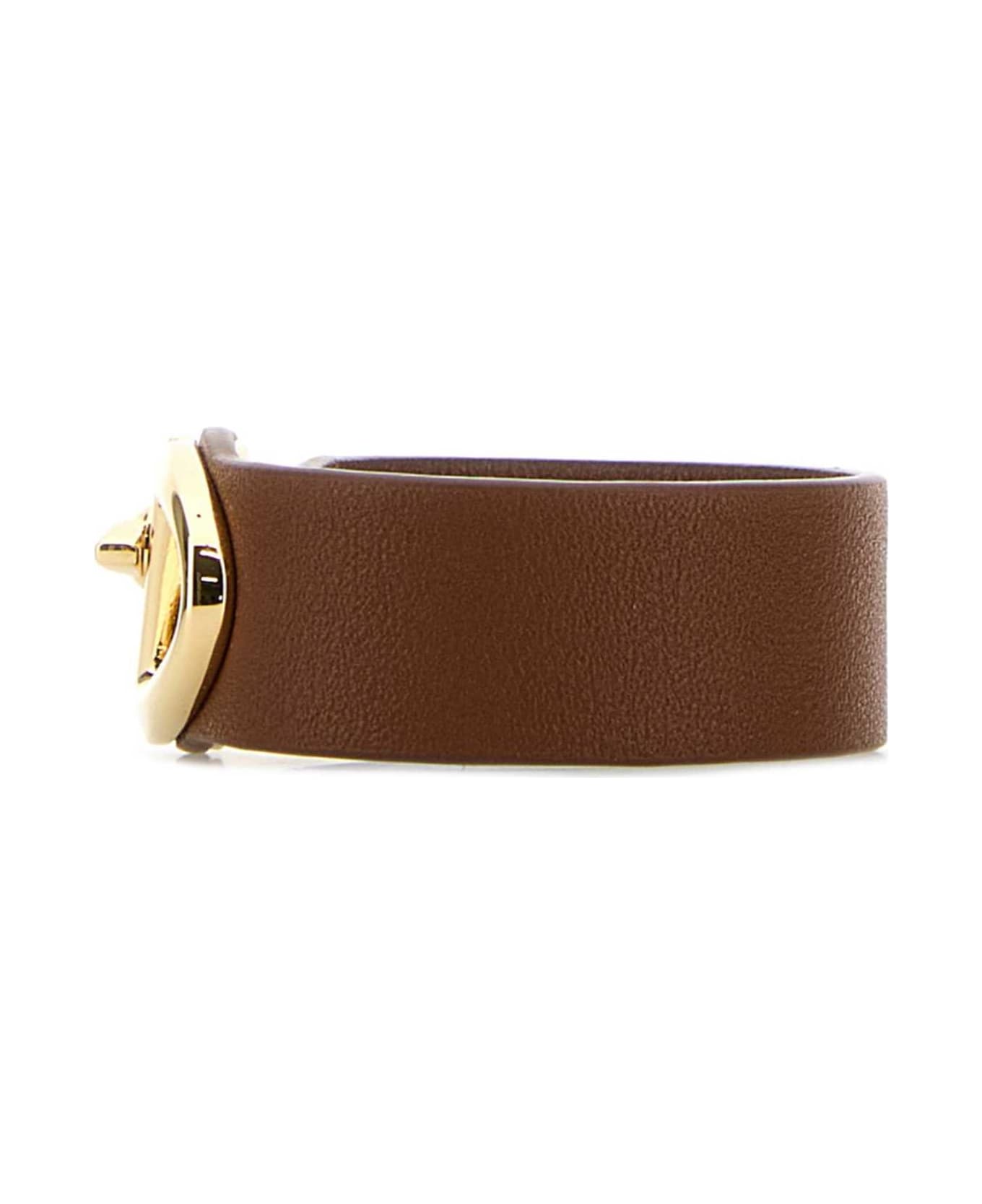 Valentino Garavani Brown Leather Vlogo Bracelet - TOBACCO