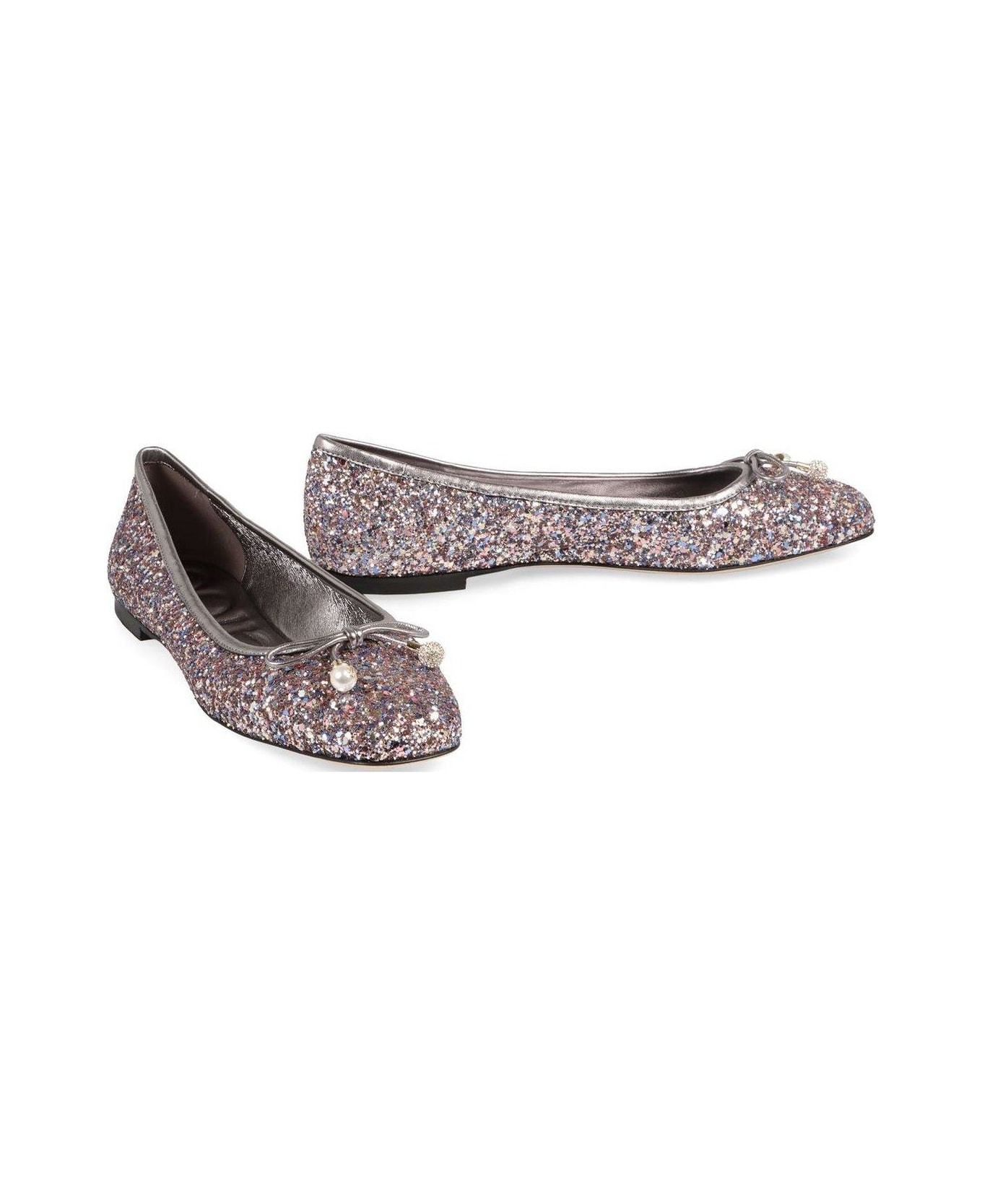 Jimmy Choo Glittered Bow-embellished Flat Shoes - Silver