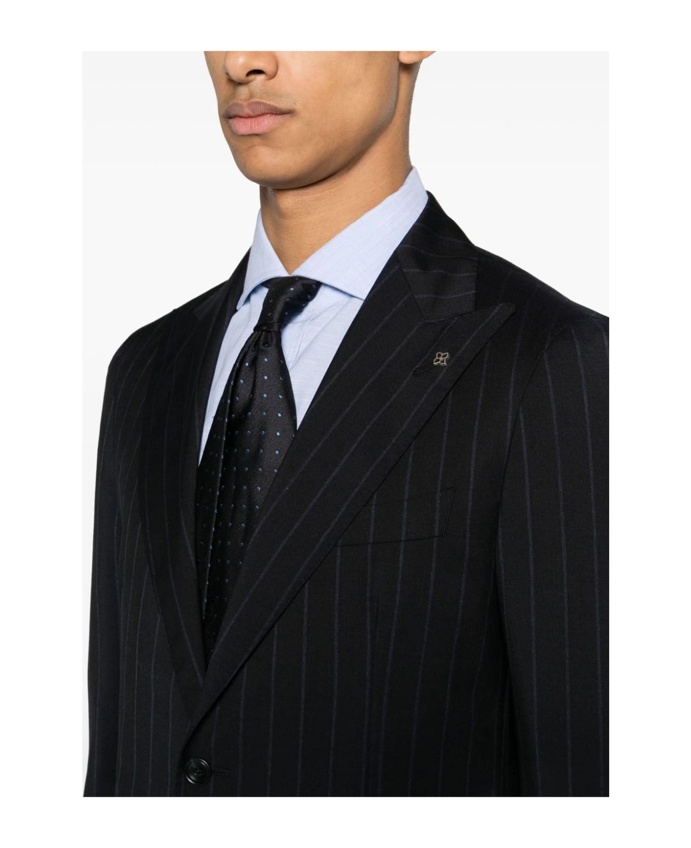 Tagliatore Dark Blue Pinstriped Double-breasted Wool Suit - Blue