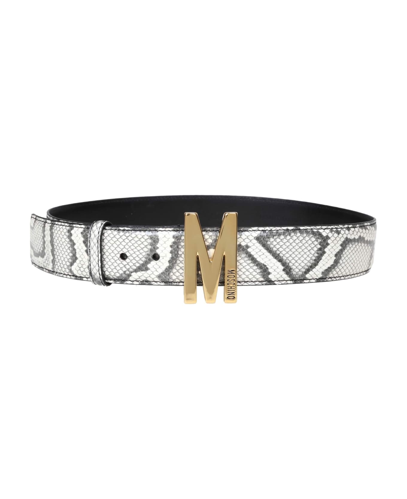 Moschino Belt In Python Print Leather - WHITE