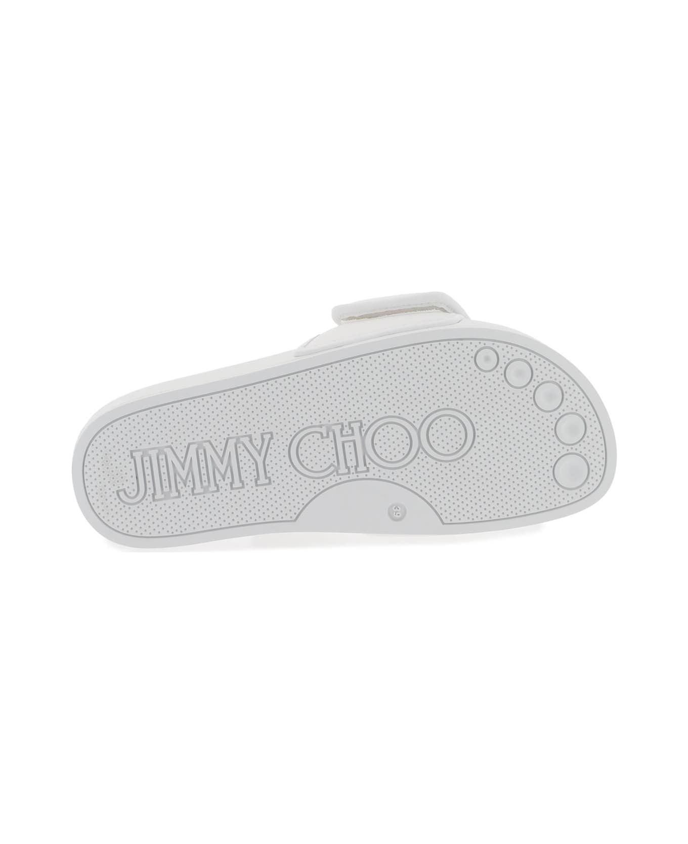 Jimmy Choo Fitz Slides With Lycra Logoed Bang - V WHITE WHITE (White)
