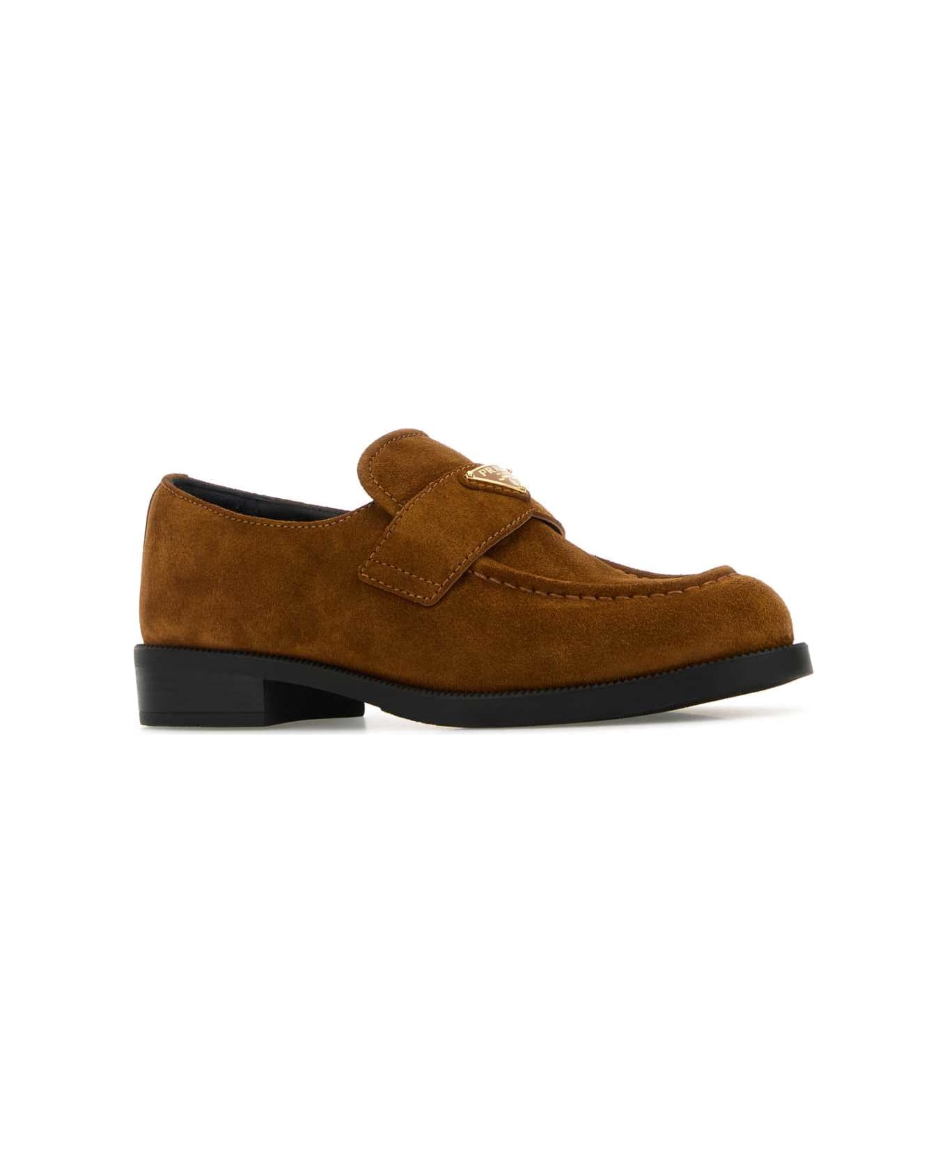 Prada Camel Suede Loafers - COGNAC