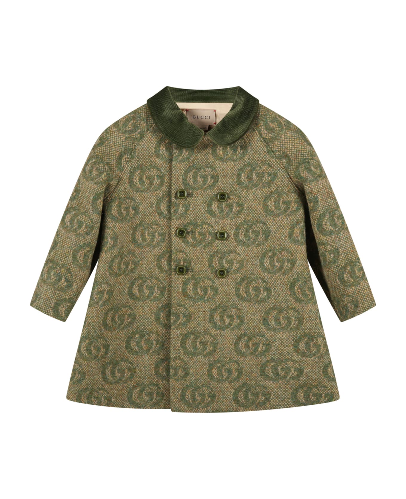 Gucci Green Coat For Baby Girl With Double Gg - Green