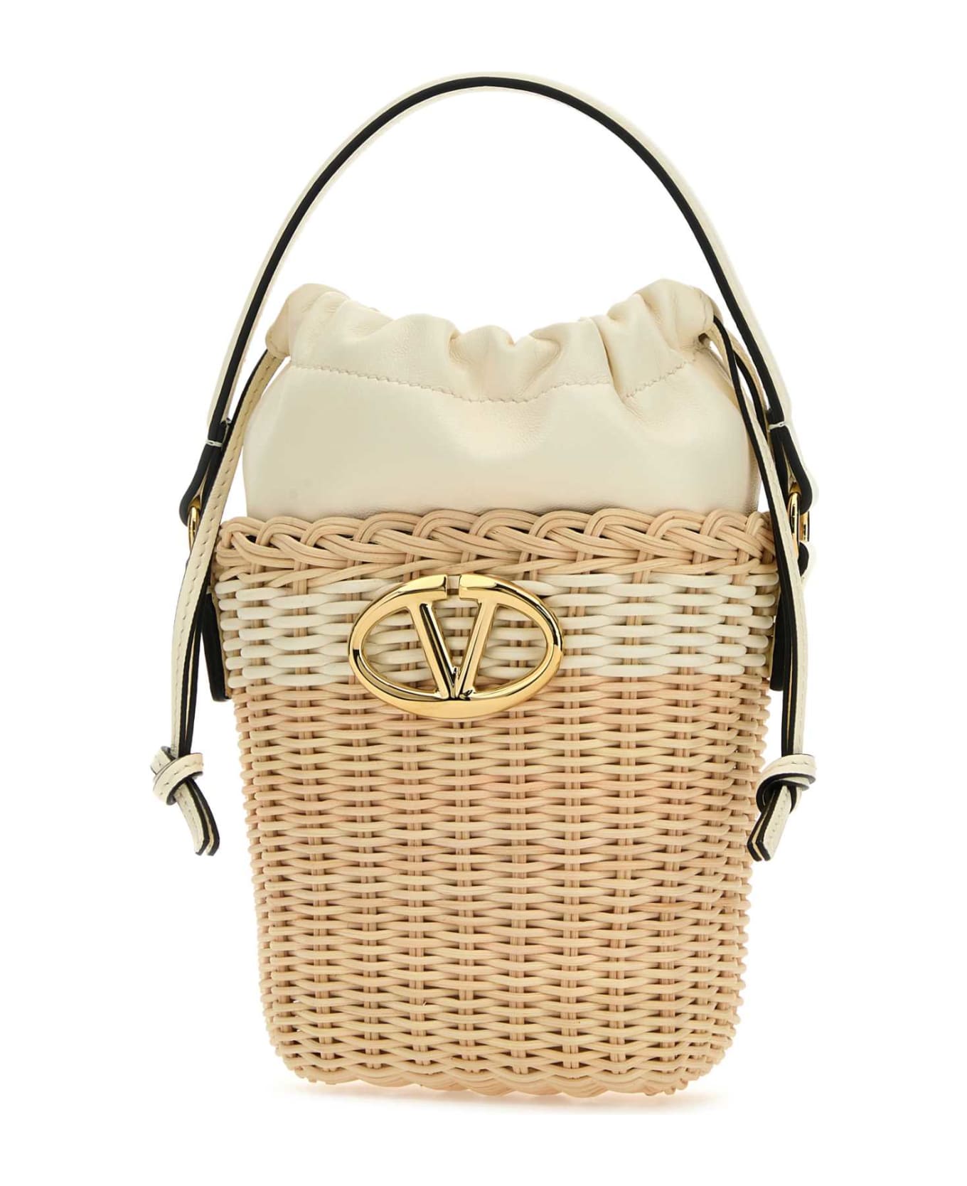 Valentino Garavani Wicker Vlogo Signature Bucket Bag - NATURALEIVORYIVORY