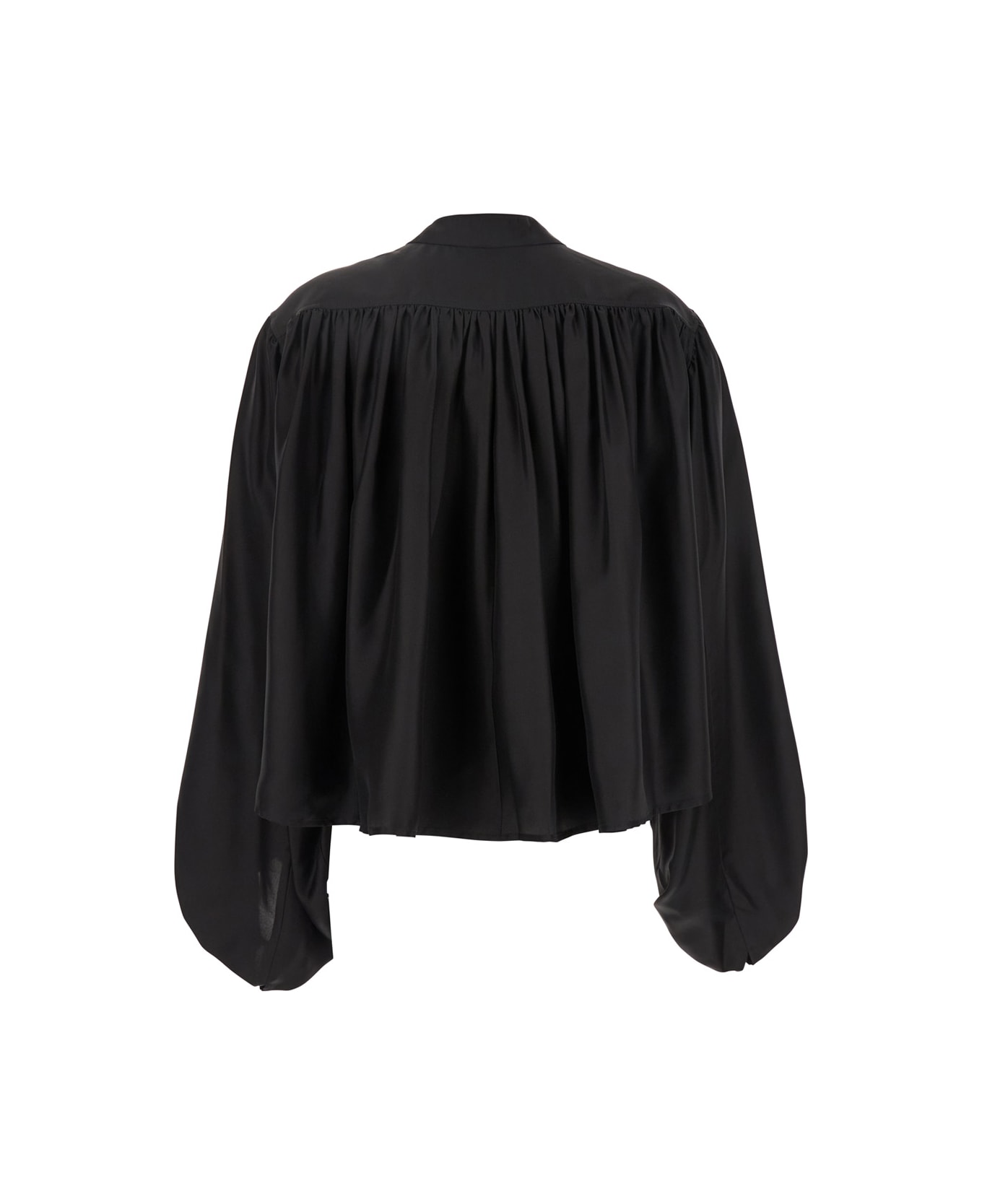 Róhe Black Top With Mandarin Collar And Front And Rear Gathers In Silk Woman - Black トップス