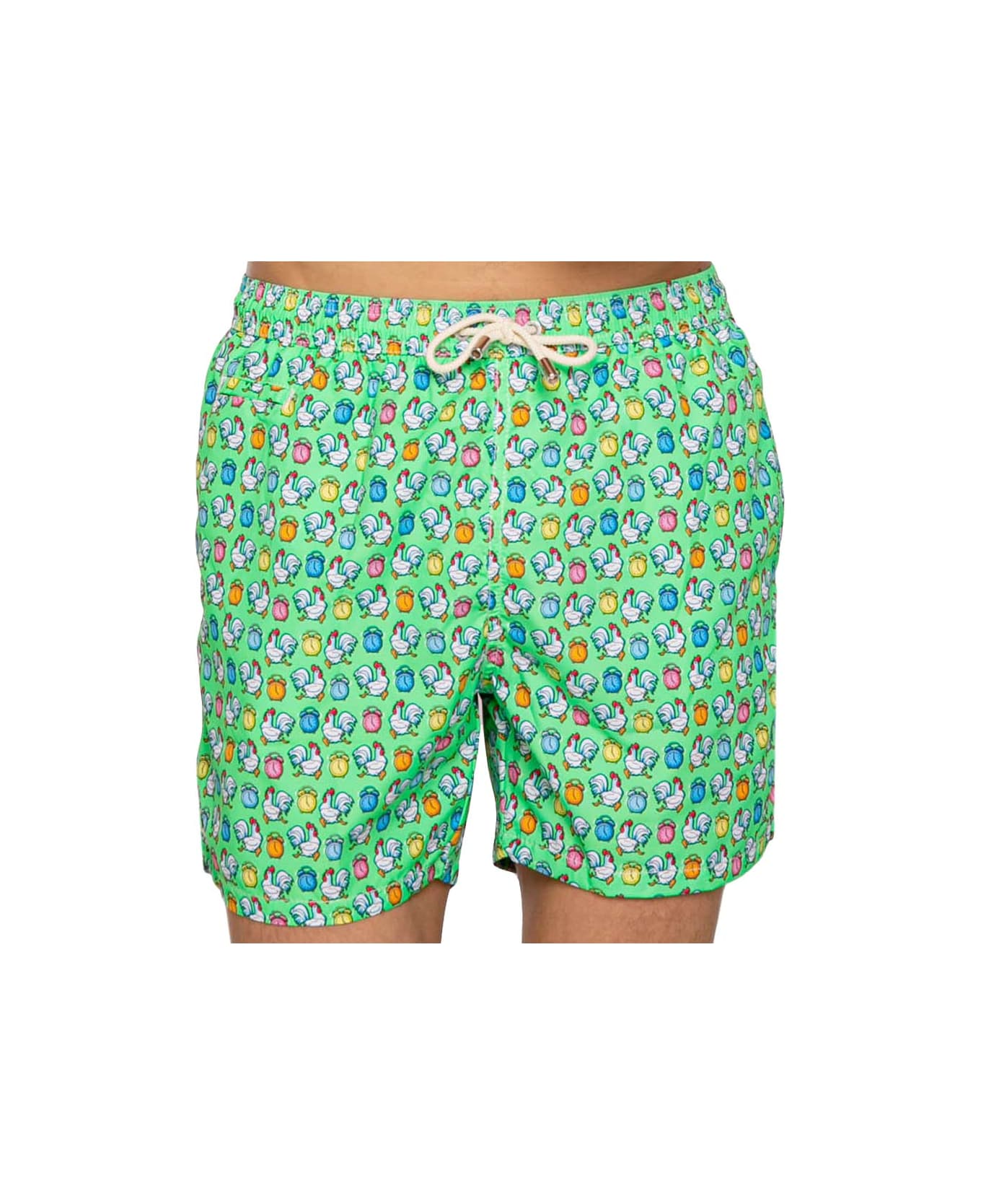 MC2 Saint Barth Light Fabric Man Swim Shorts Roosters Print - GREEN