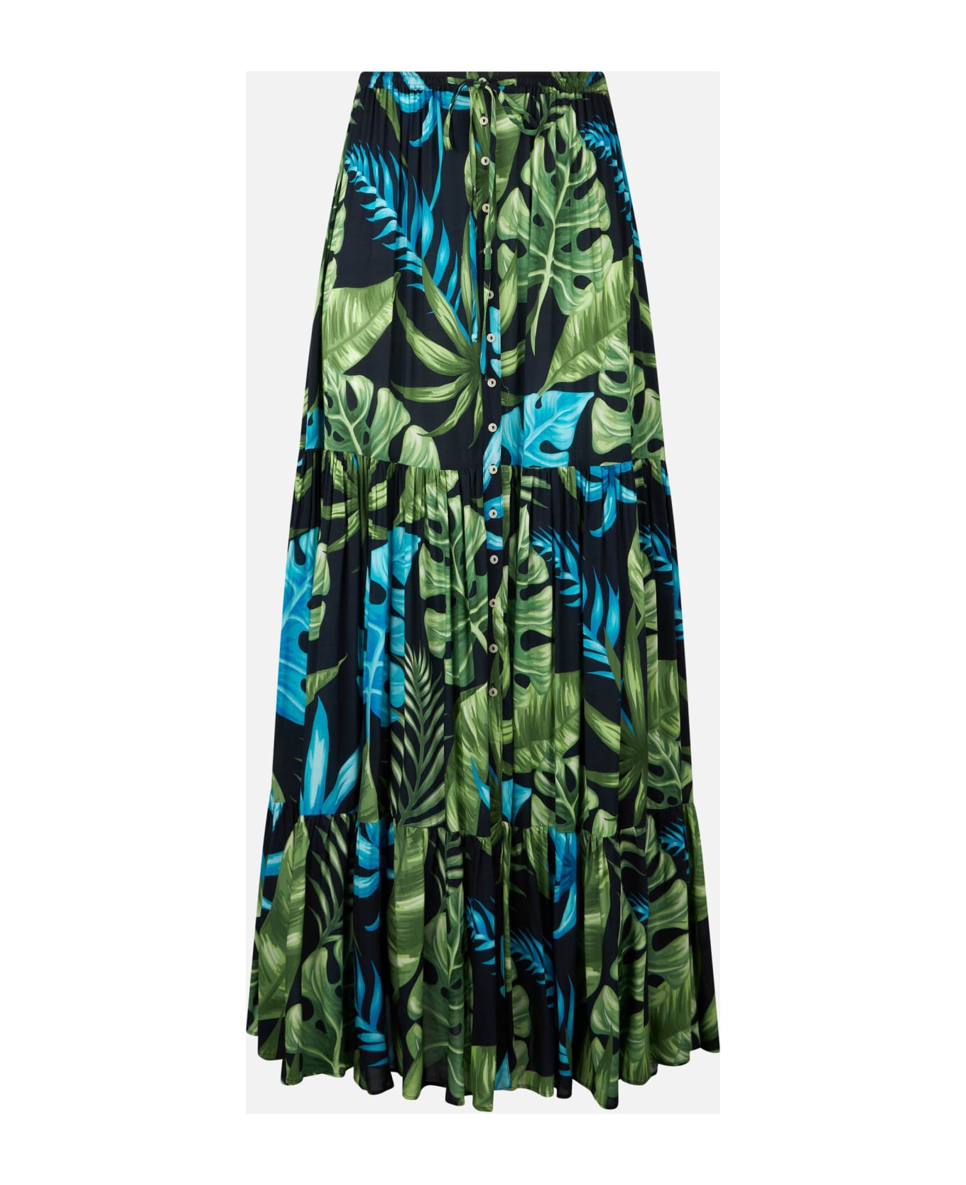 MC2 Saint Barth Woman Long Skirt With Tropical Print - BLACK