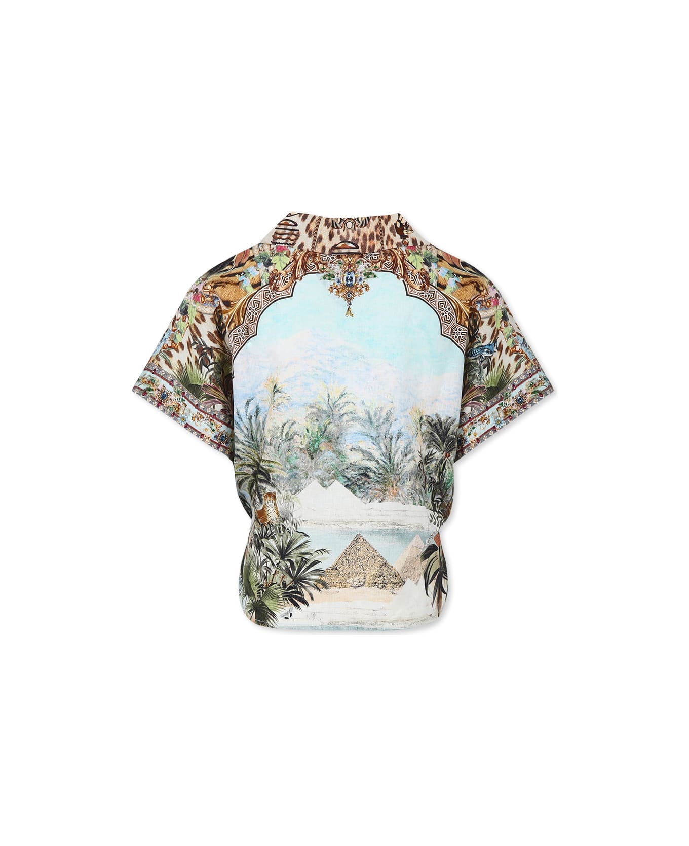 Camilla Light Blue Crop Shirt For Girl Floral Print - Multicolor