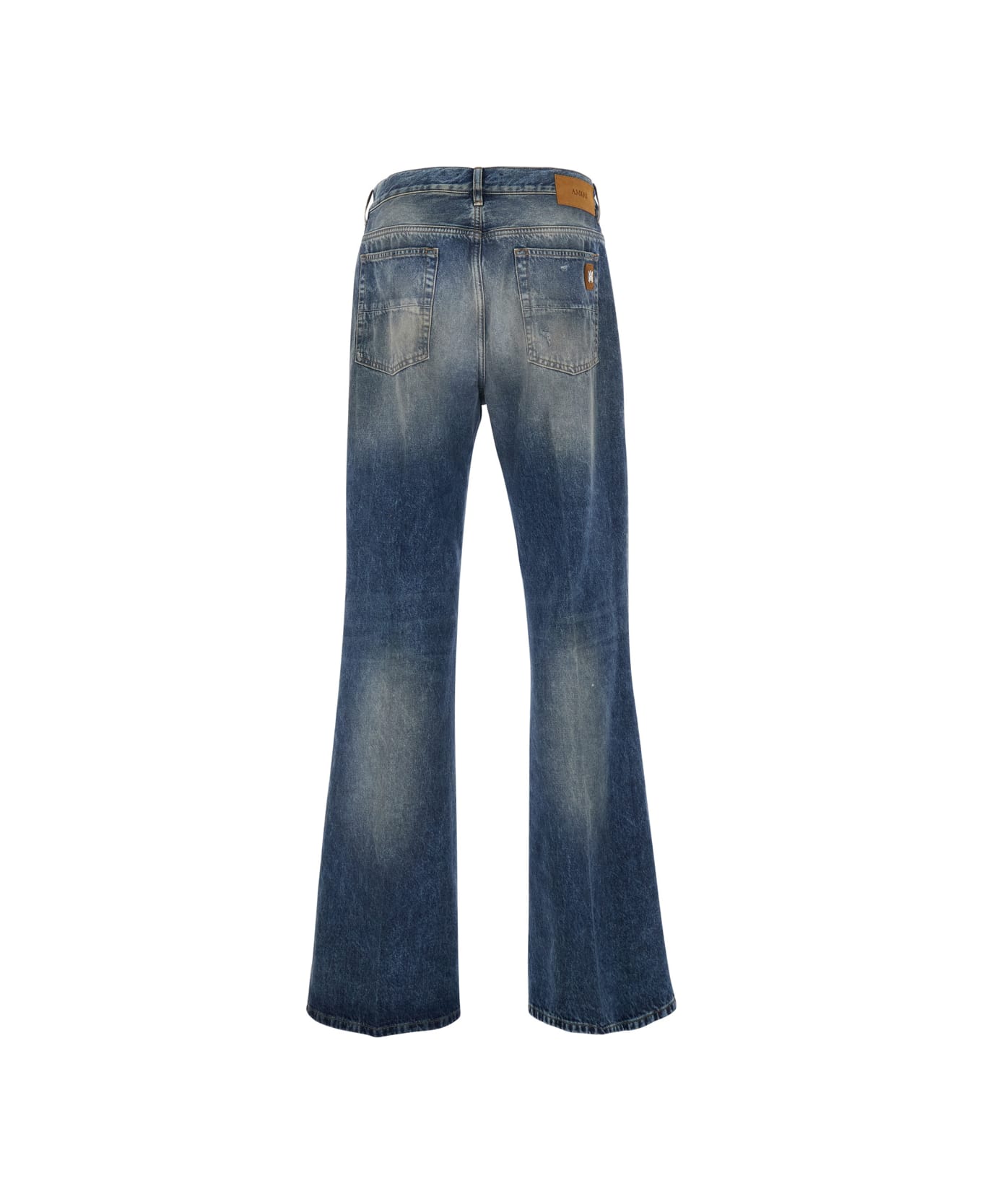 AMIRI Blue Jeans With Rips On The Front And Logo Patch On The Back In Cotton Man - Blu