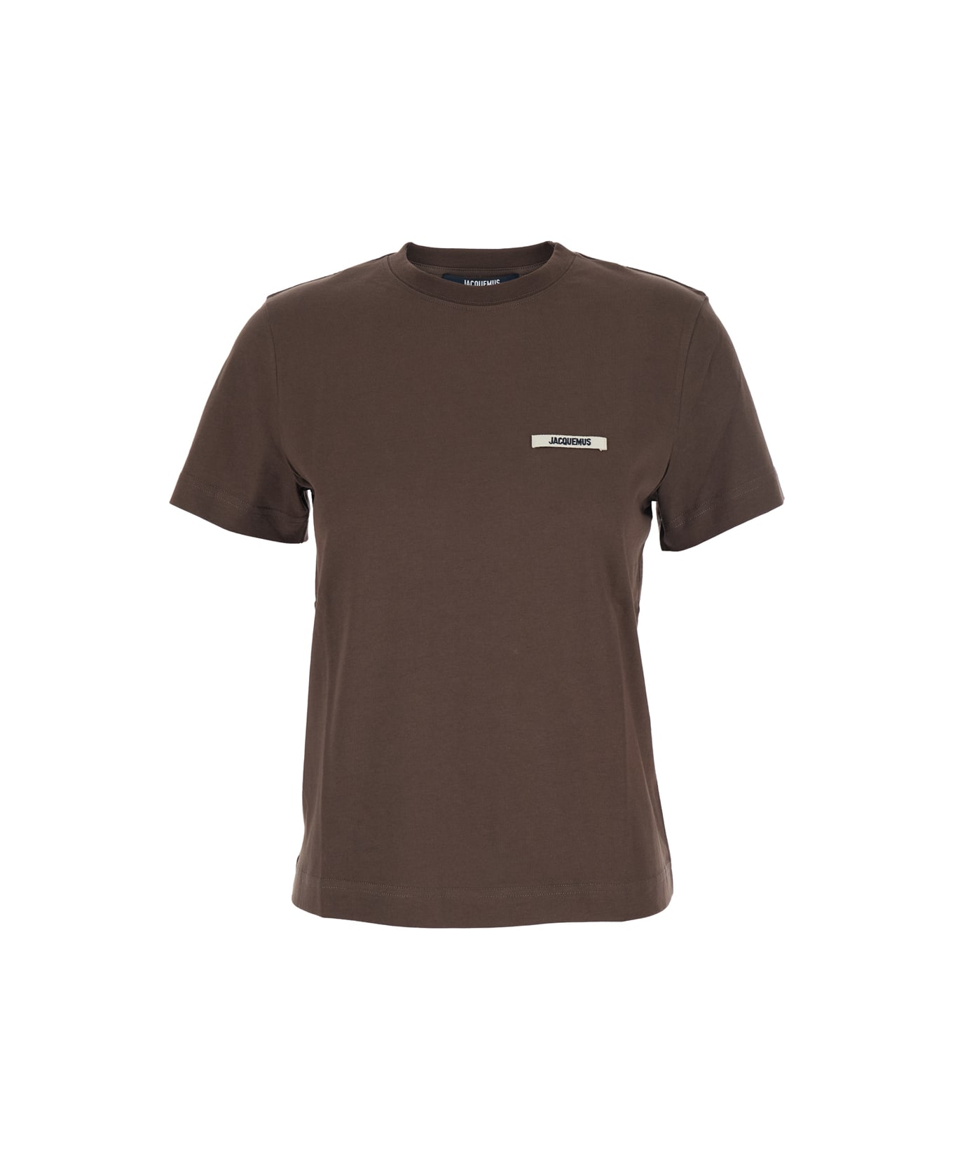 Jacquemus 
le T-shirt Gros Grain
 Brown T-shirt With Logo Patch On The Front In Cotton Woman - Brown