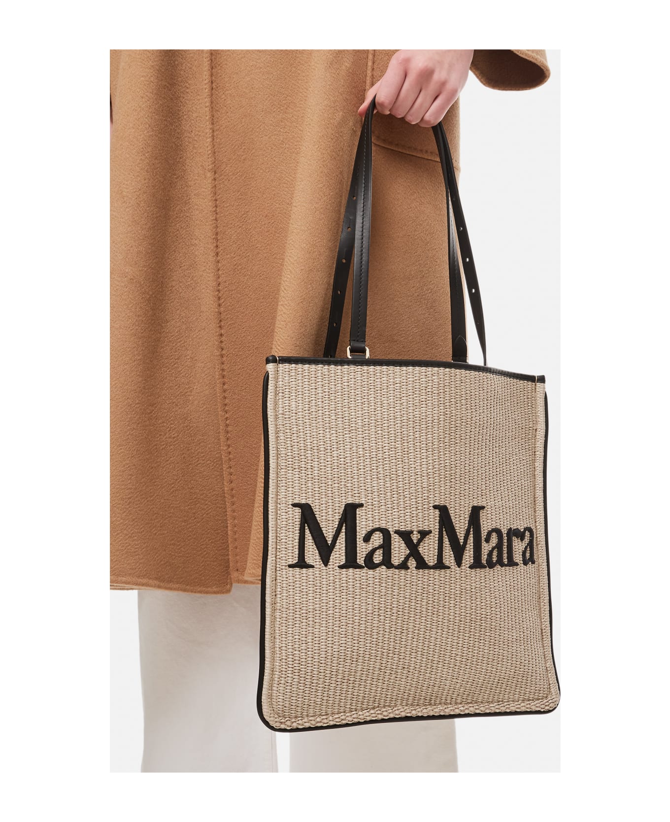 Max Mara Raffia Easybag Shopping Bag - Beige