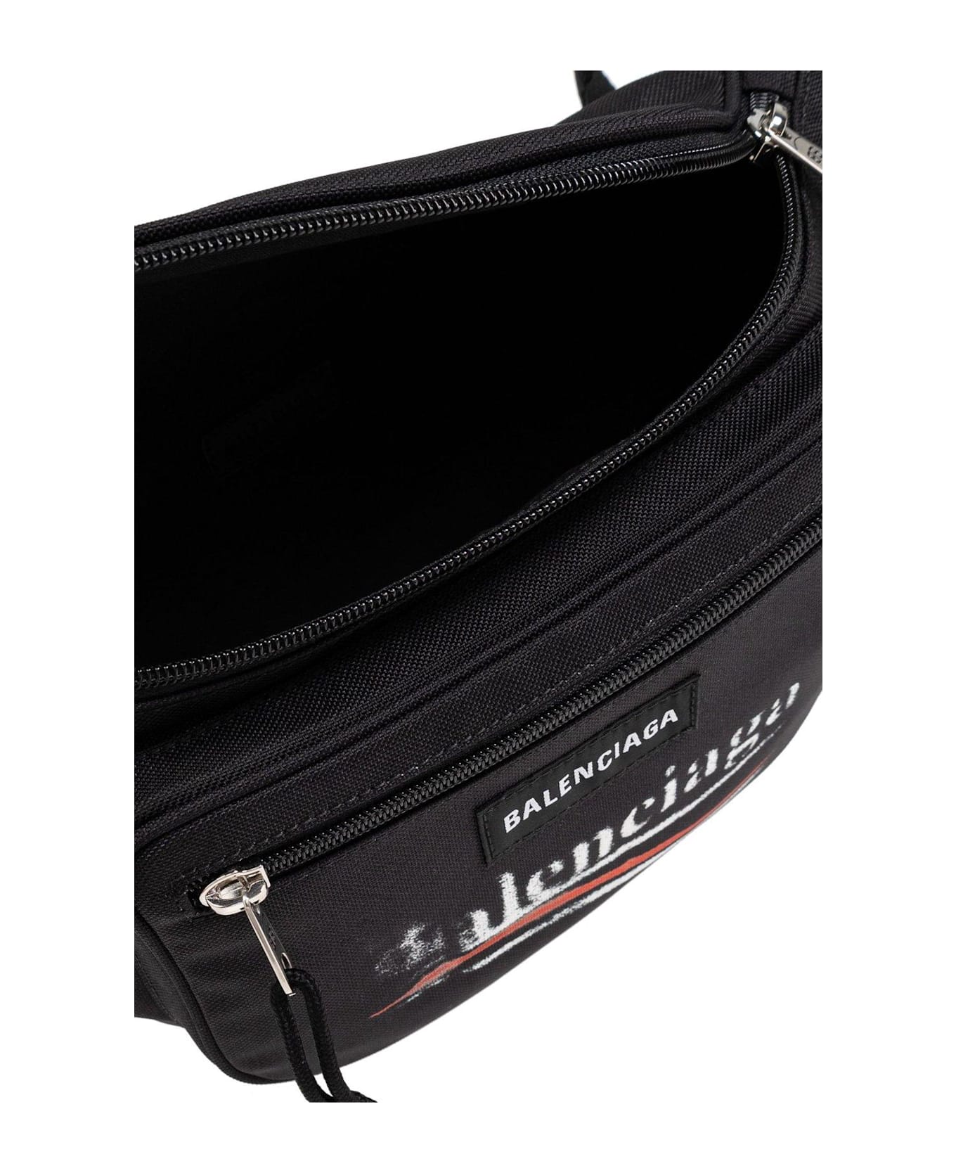 Balenciaga Logo Embroidered Explorer Belt Bag - BLACK