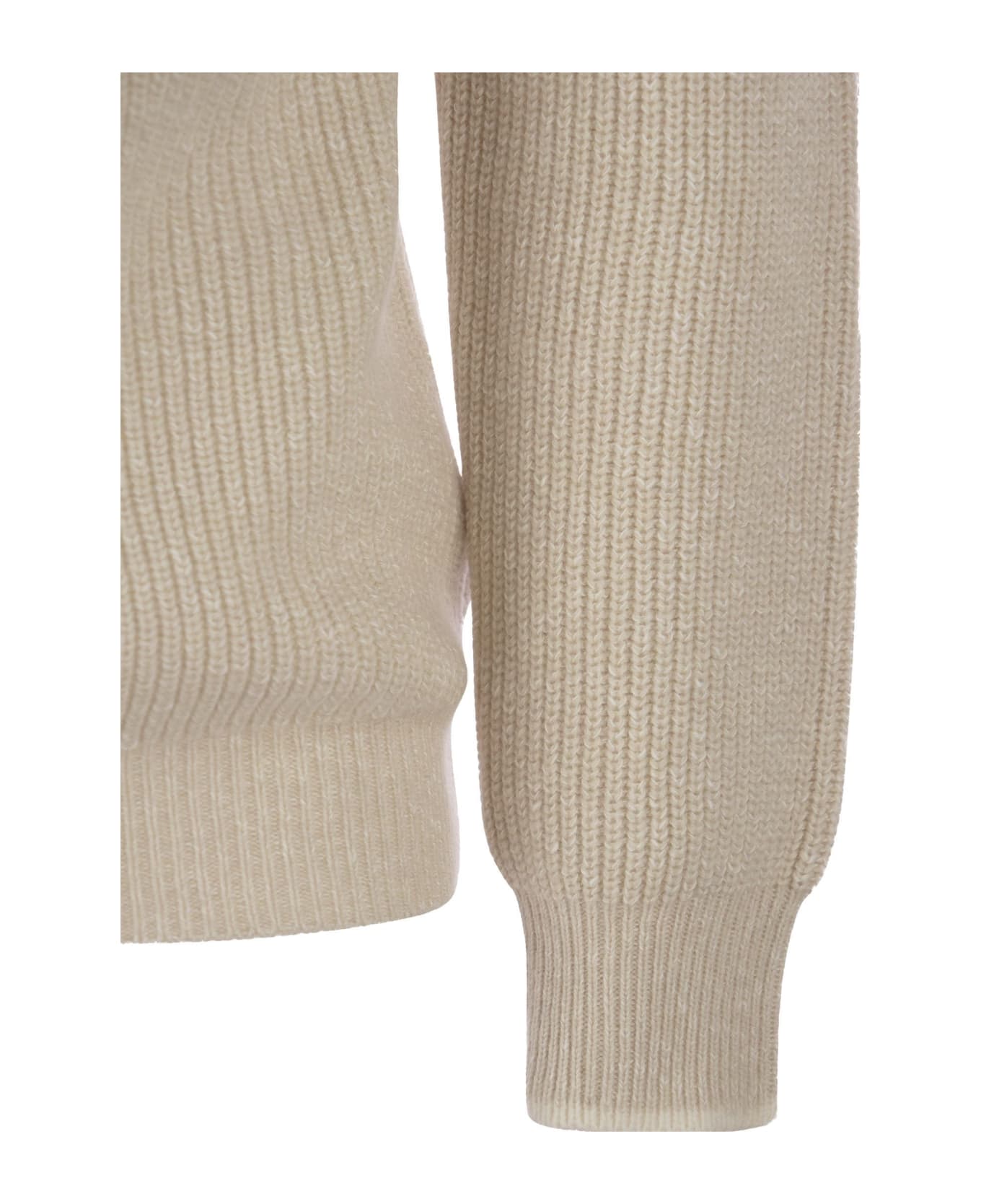 Peserico Crew-neck Sweater In Wool And Cashmere - H Beige+bianco+bianco