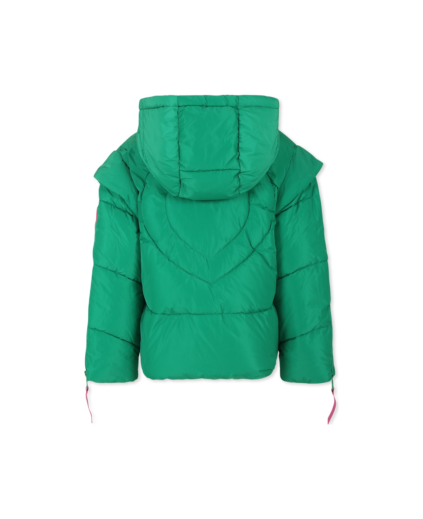 Pinko Green Down Jacket For Girl With Logo - Green