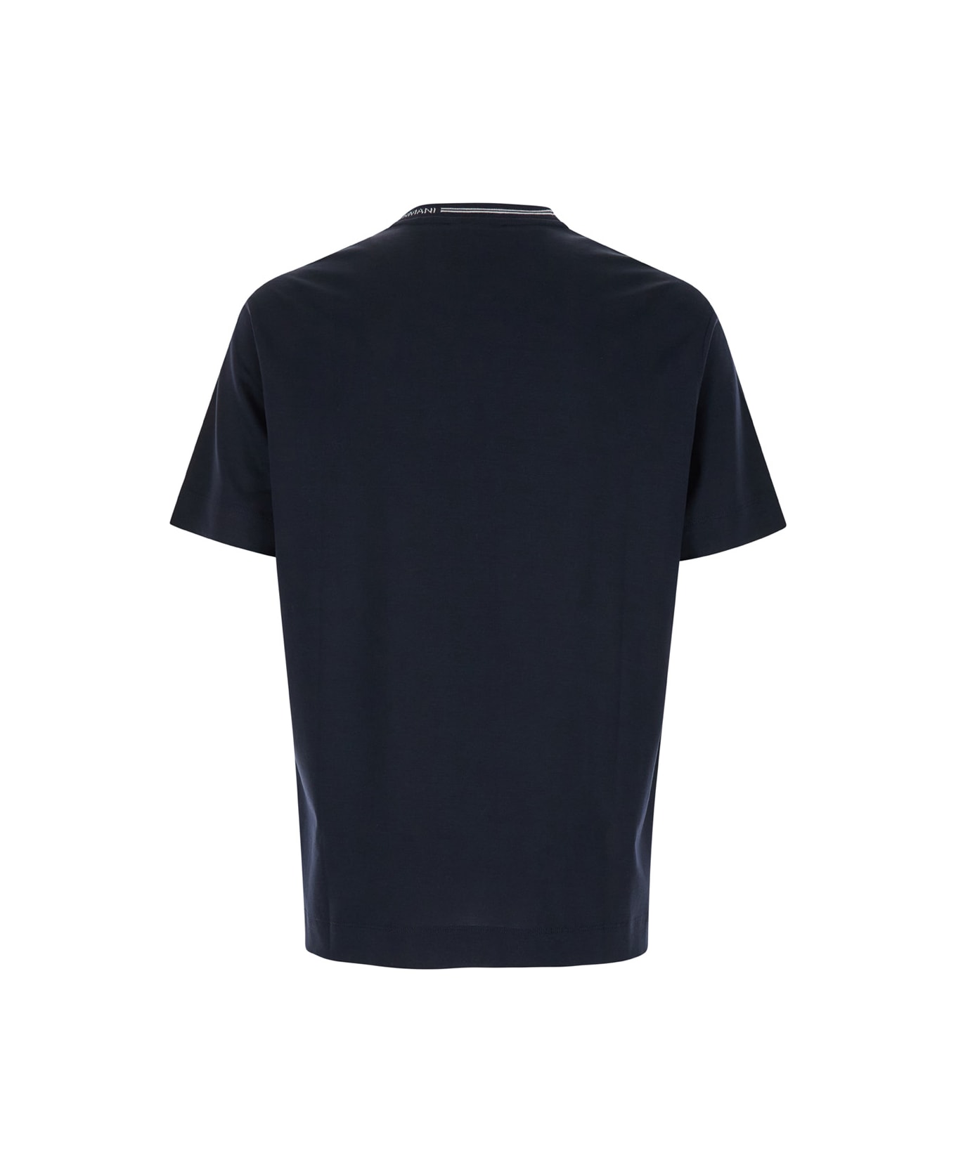 Emporio Armani Blue Crewneck T-shirt With Logo Lettering Print In Cotton Blend Man - Blu