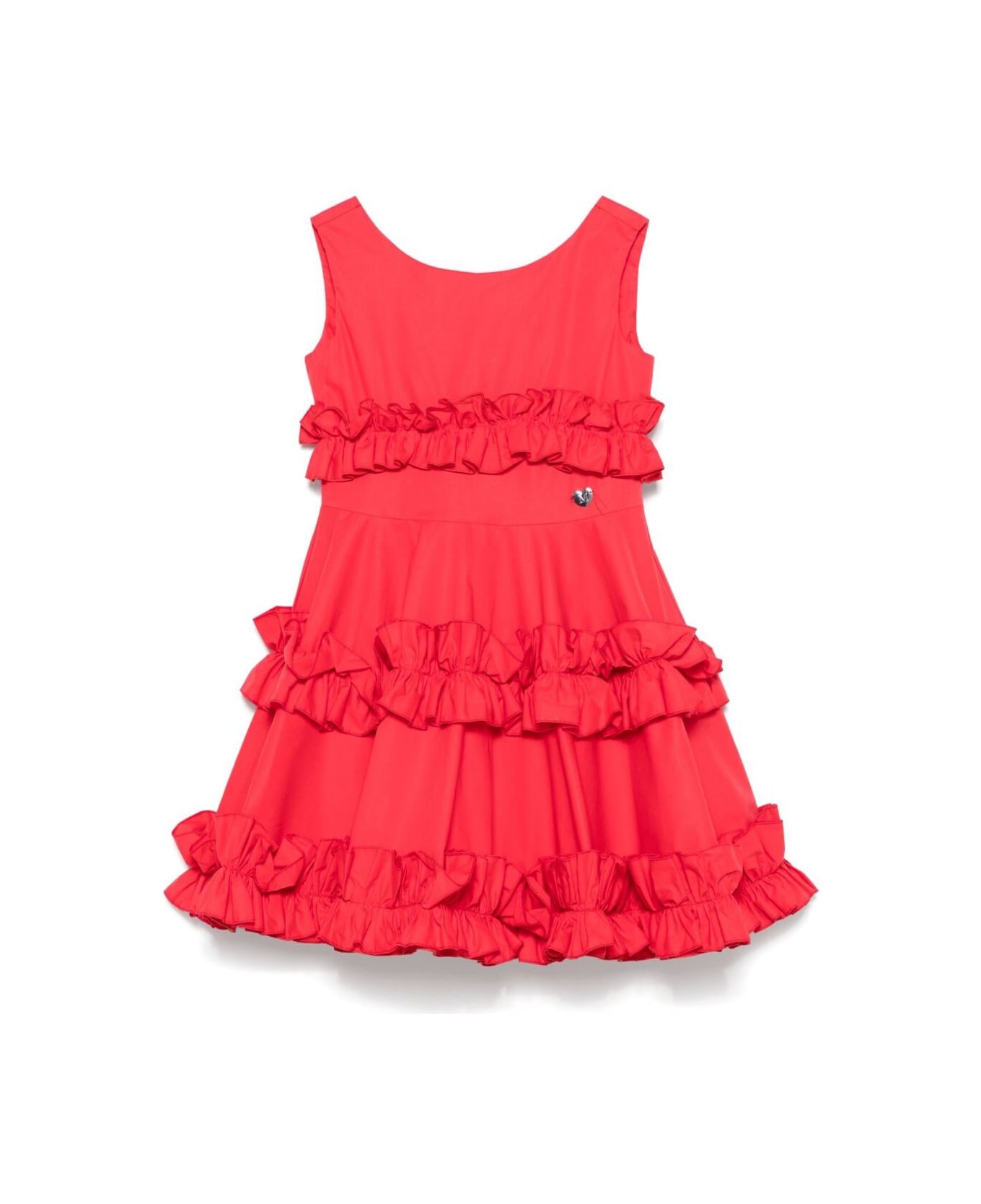 Monnalisa Red Sleeveless Dress With Round Neck And Ruches In Cotton Girl - Red