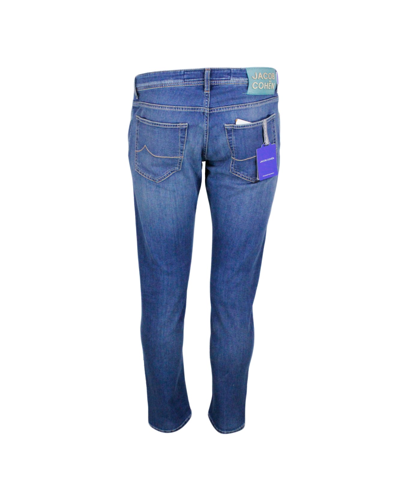 Jacob Cohen Nick Slim J622 Trousers In Luxury Edition Denim In Soft Stretch Denim With Fake Tears, 5 Pockets With Button Closure And Button, Pony Skin Bow - Denim